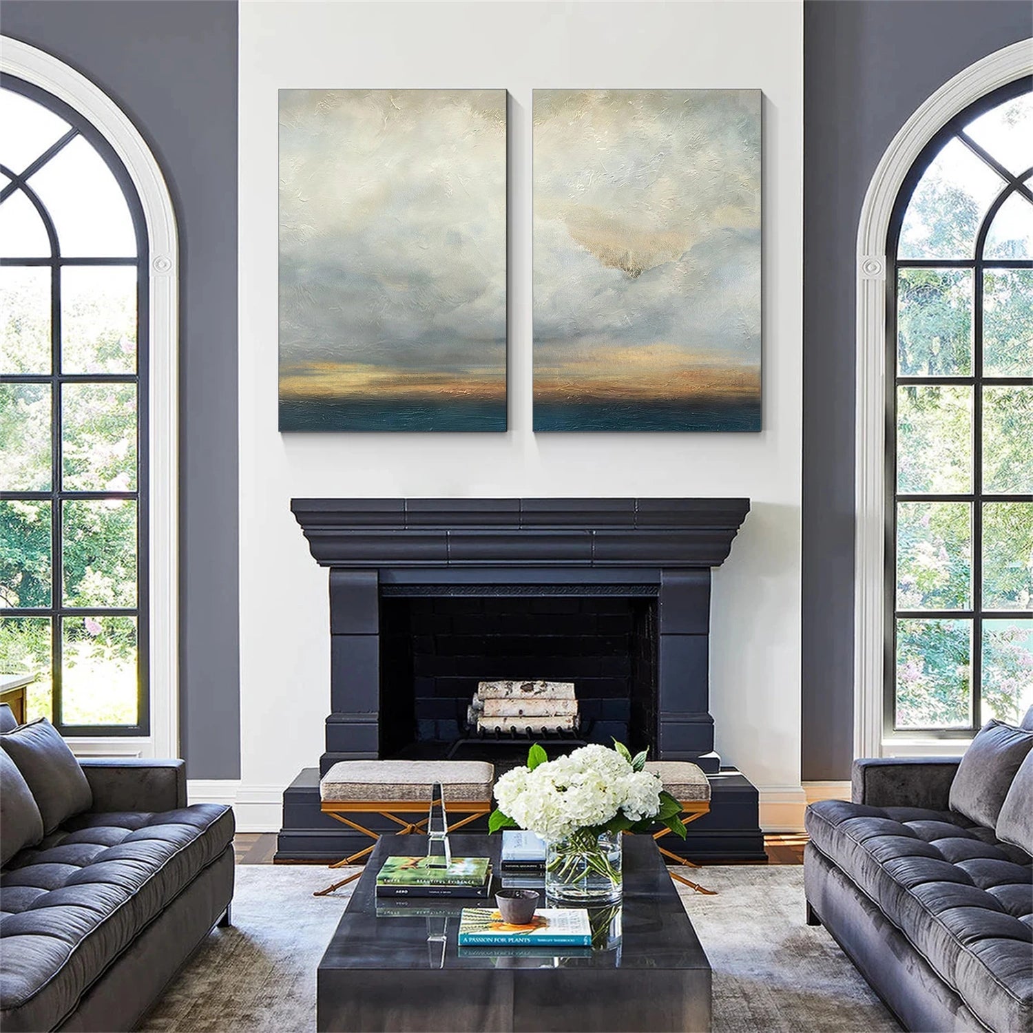 Blue and Gold Abstract Wall Art Set of 2 #AW198