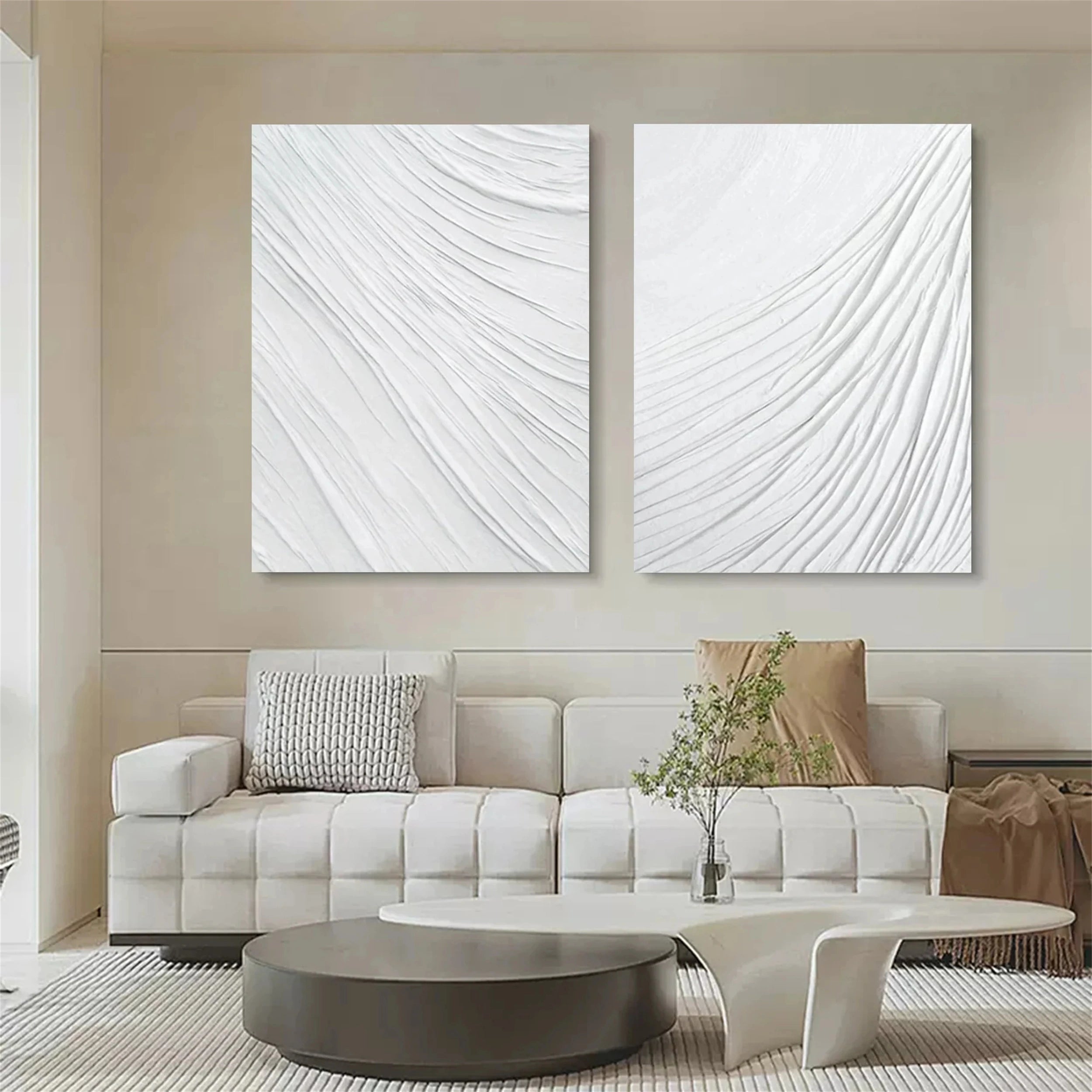 White Textured Minimalist Wall Art Set of 2 #WT027