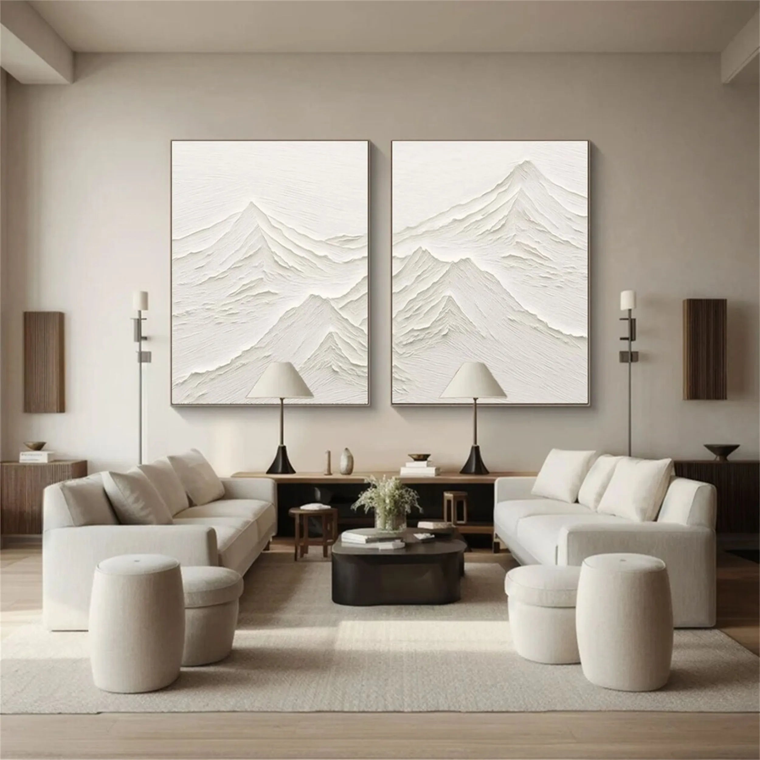 White Textured Minimalist Wall Art Set of 2 #WT145