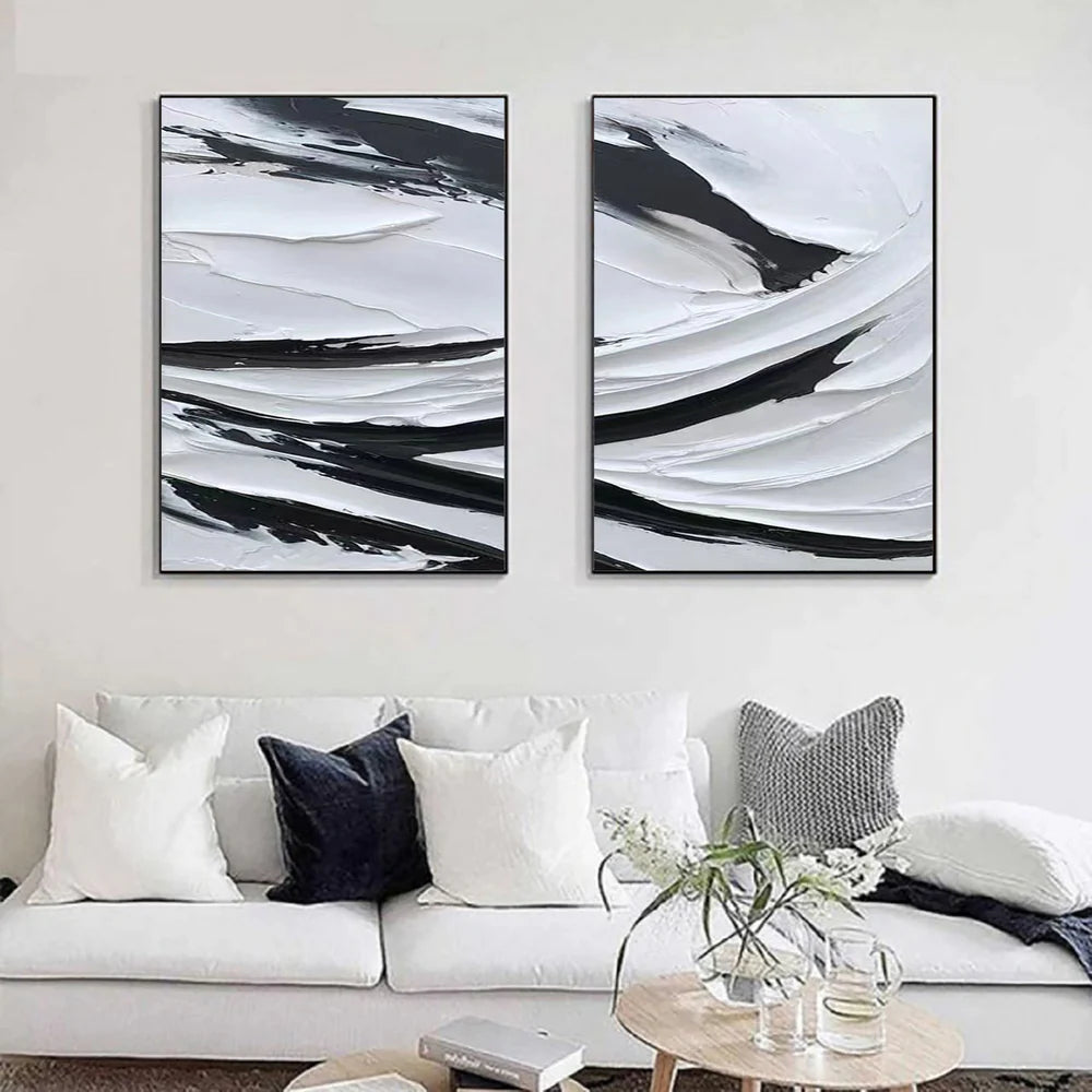 White Textured Minimalist Wall Art Set of 2 #WT034