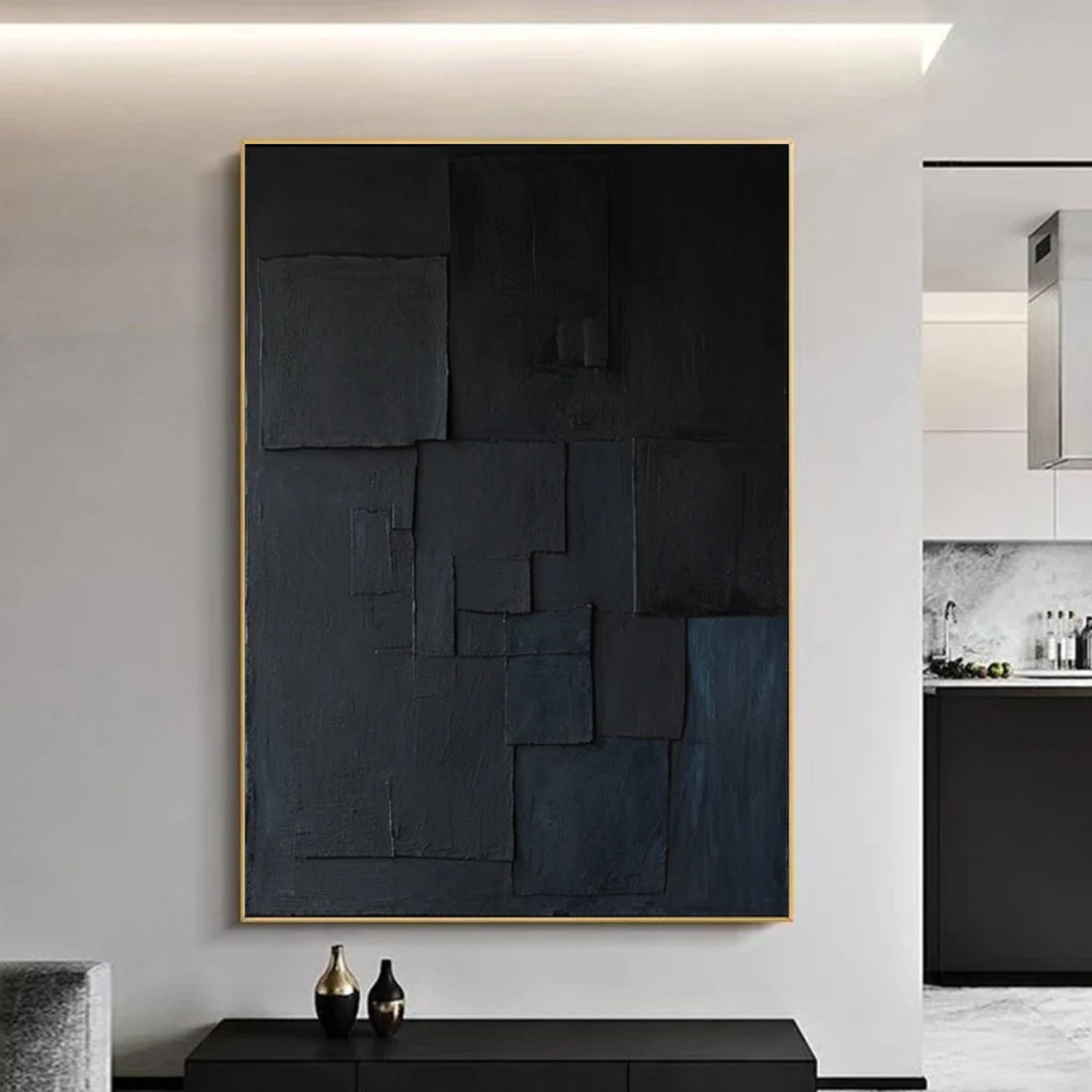 Black Minimalist Textured Canvas Art #BT088