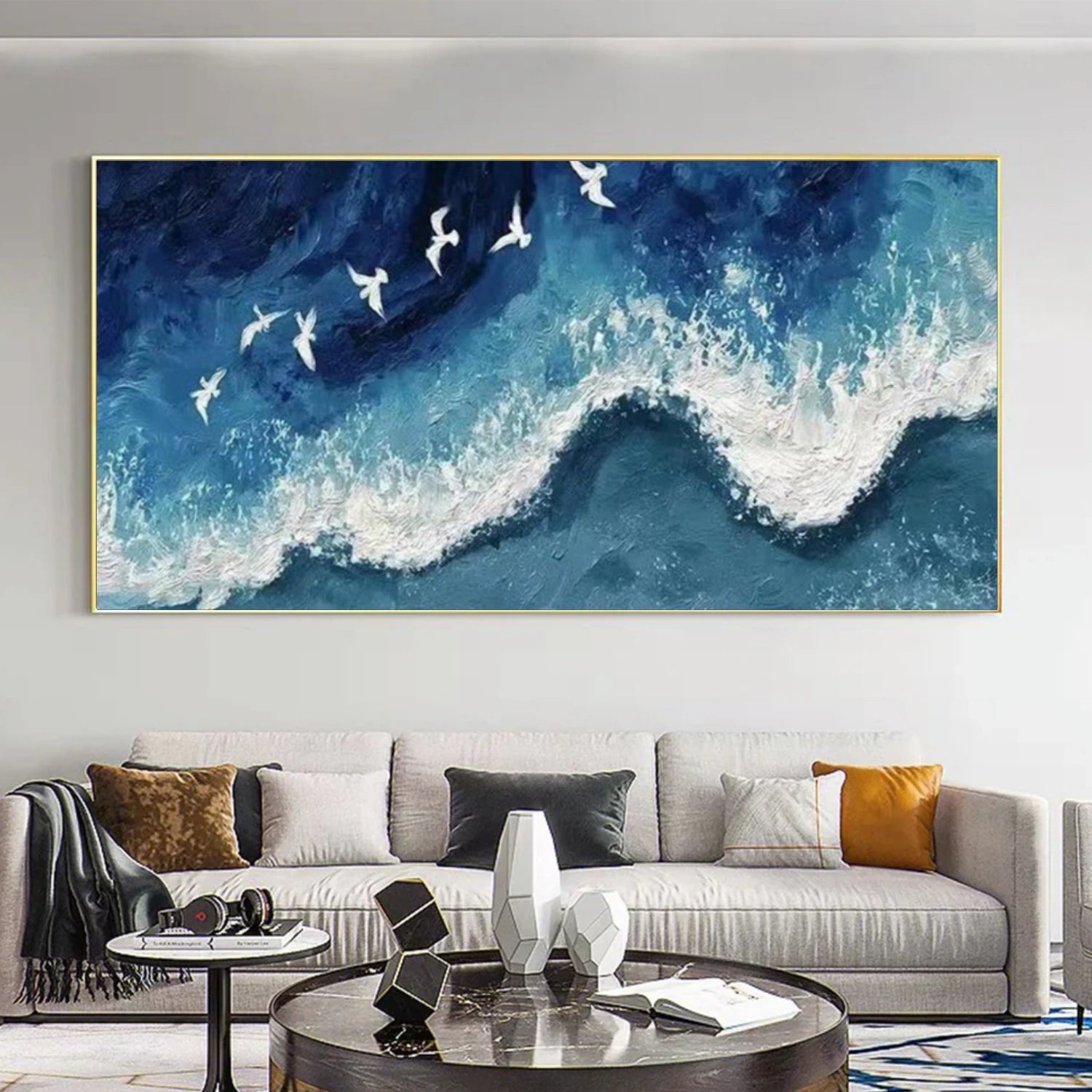 Sky And Ocean Abstract Textured Wall Art #SO375
