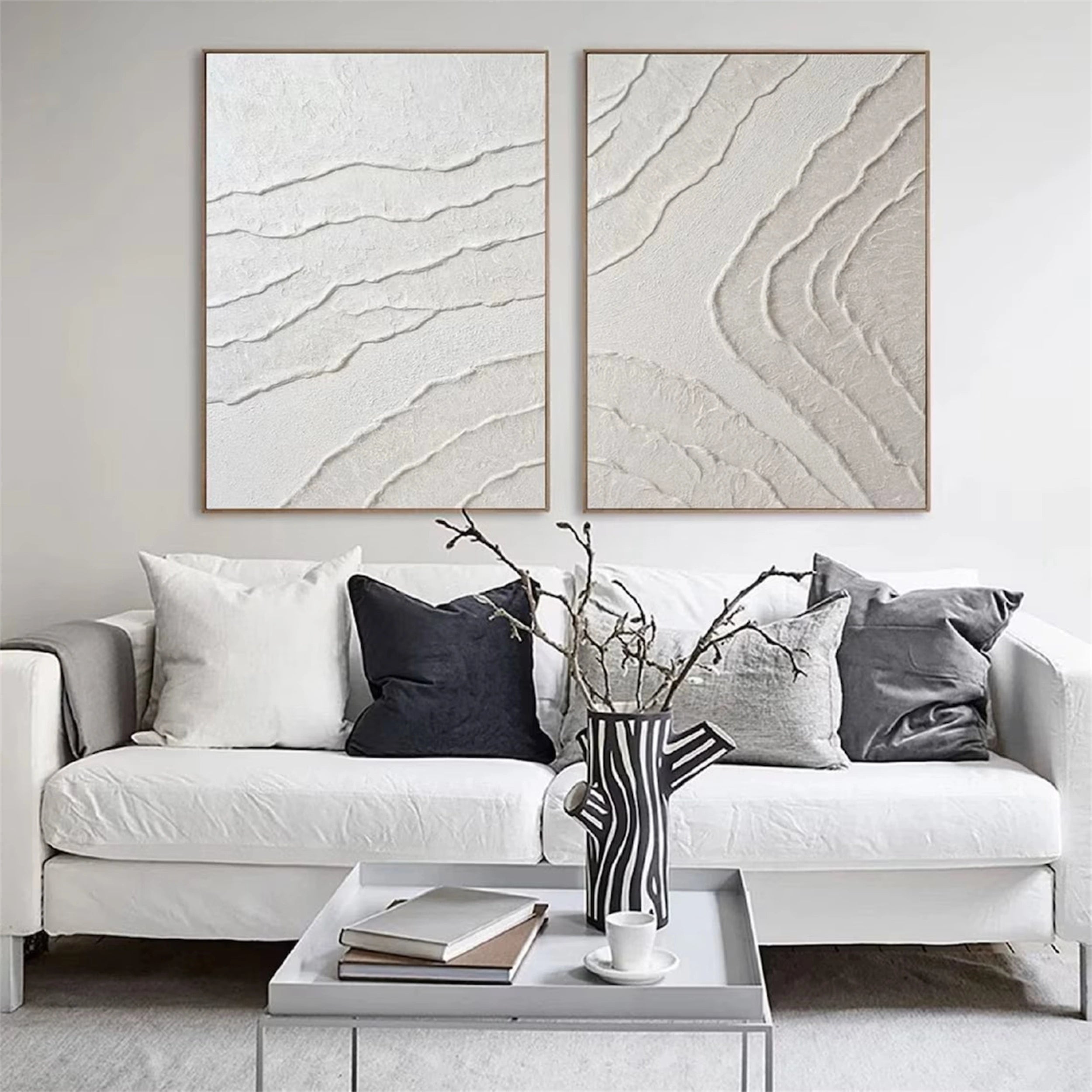 White Textured Minimalist Wall Art Set of 2 #WT083