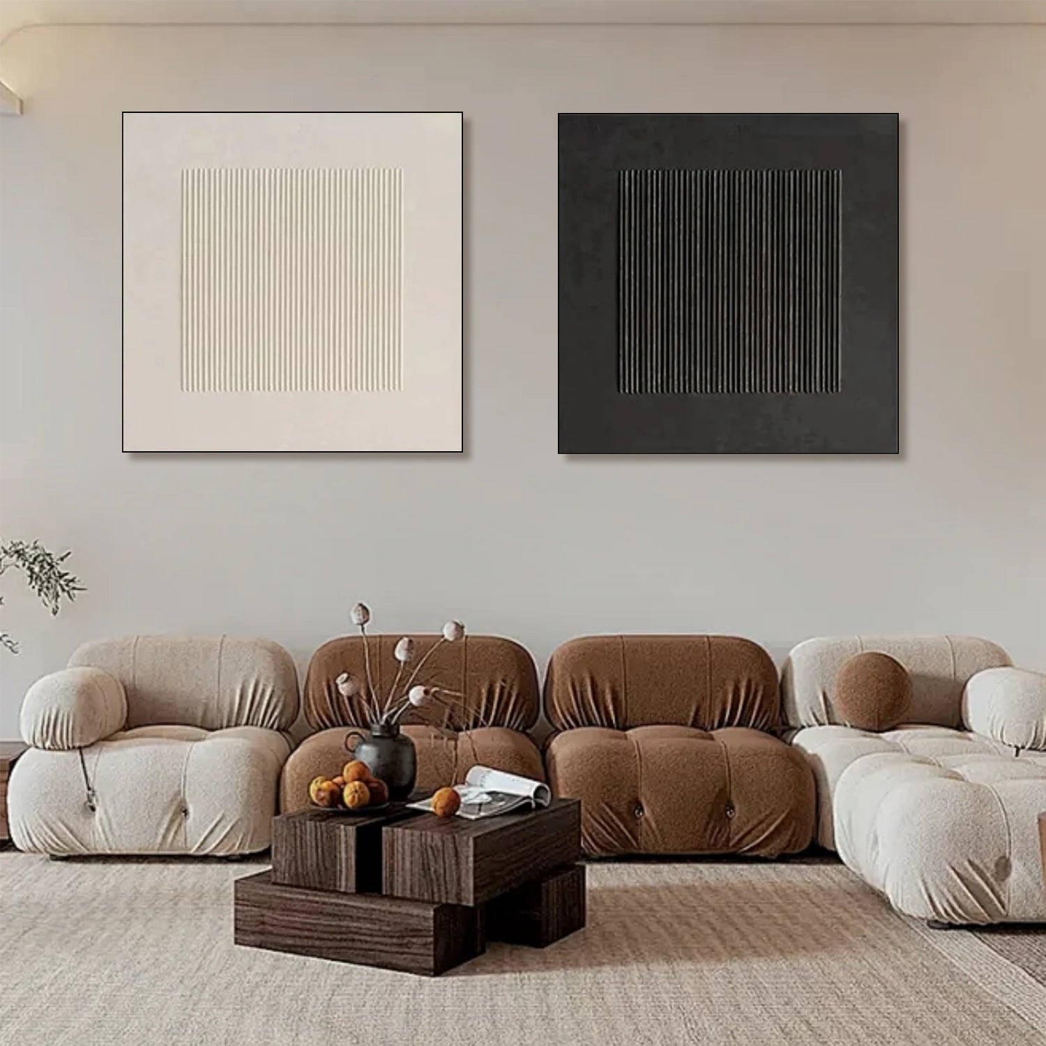 Black and White Minimalist Textured Canvas Art Set of 2 #BT073