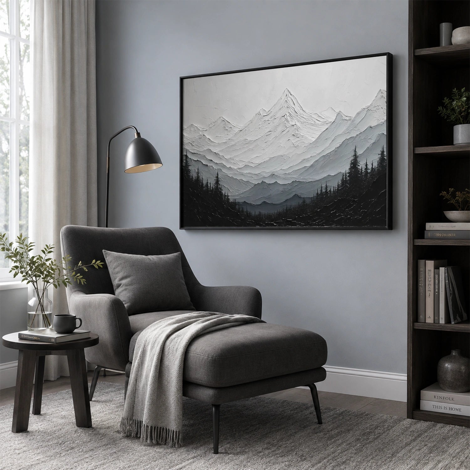 Black and White Abstract Mountain Textured Canvas Art #WT269
