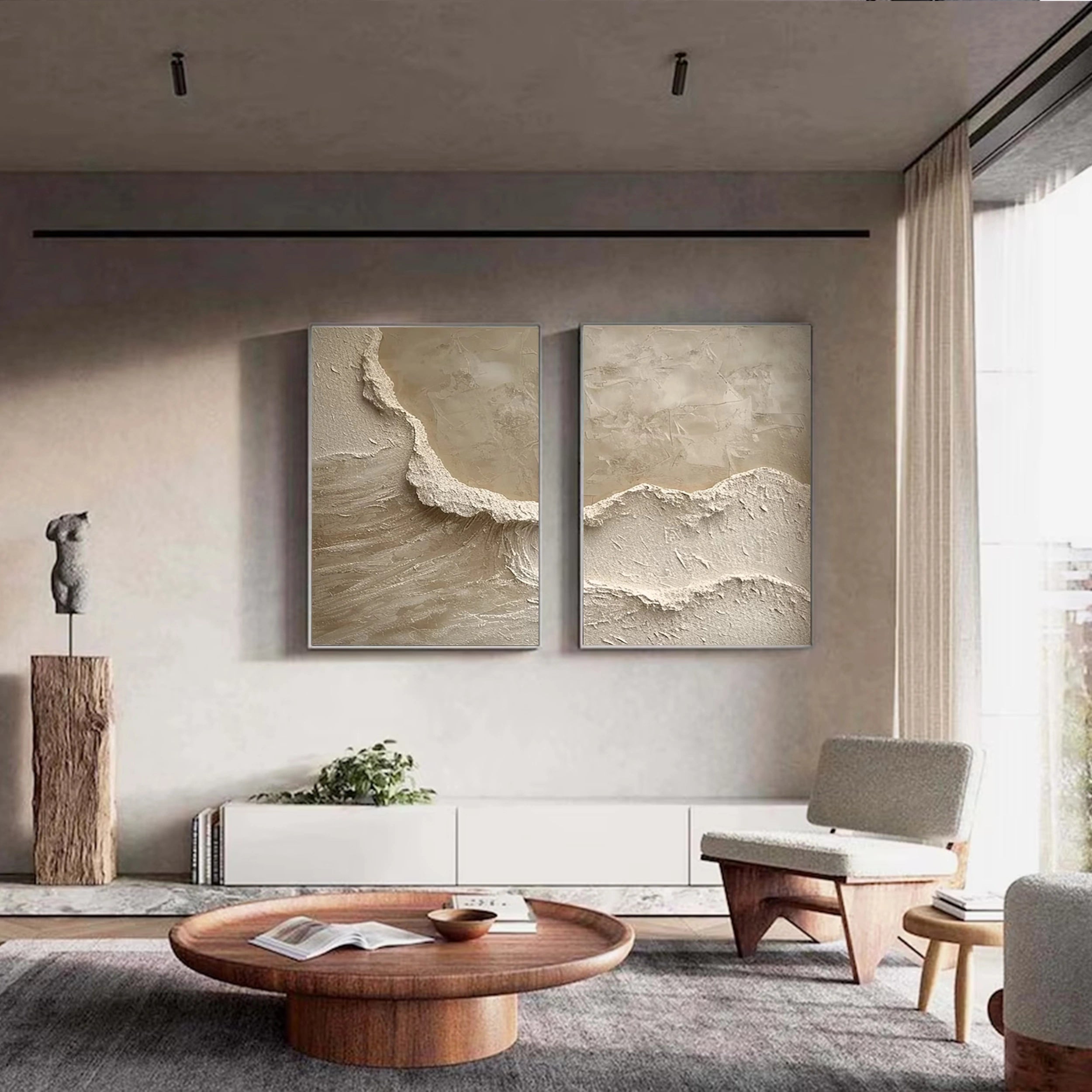 Beige & Brown Textured Minimalist Wall Art Set of 2 #BM028