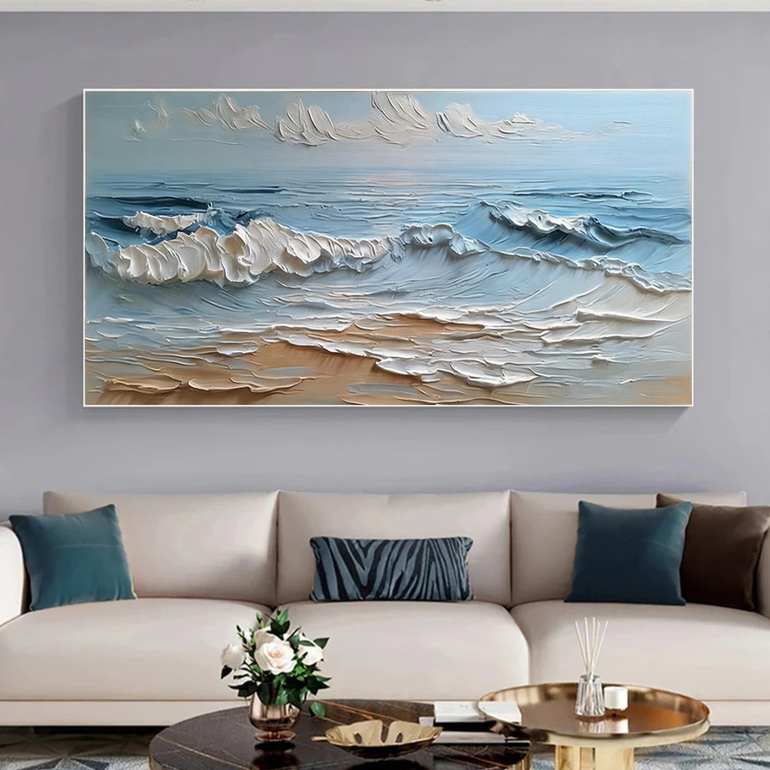 Sky And Ocean Abstract Textured Wall Art #SO411