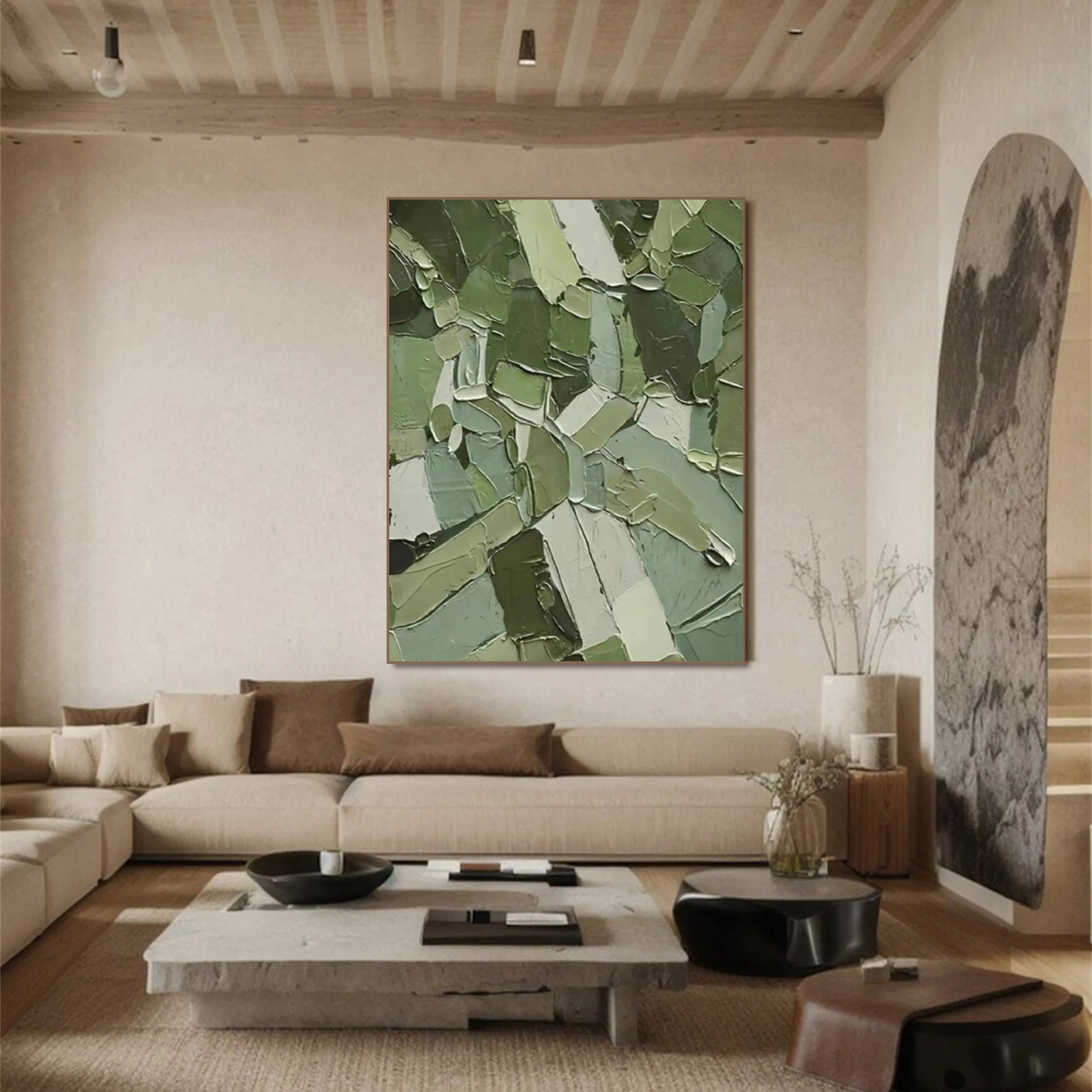Green Textured Minimalist Wall Art #GT032