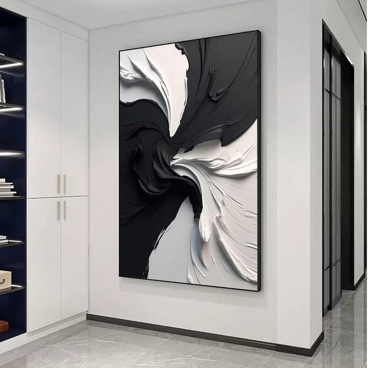Black and White Minimalist Textured Canvas Art #BT076