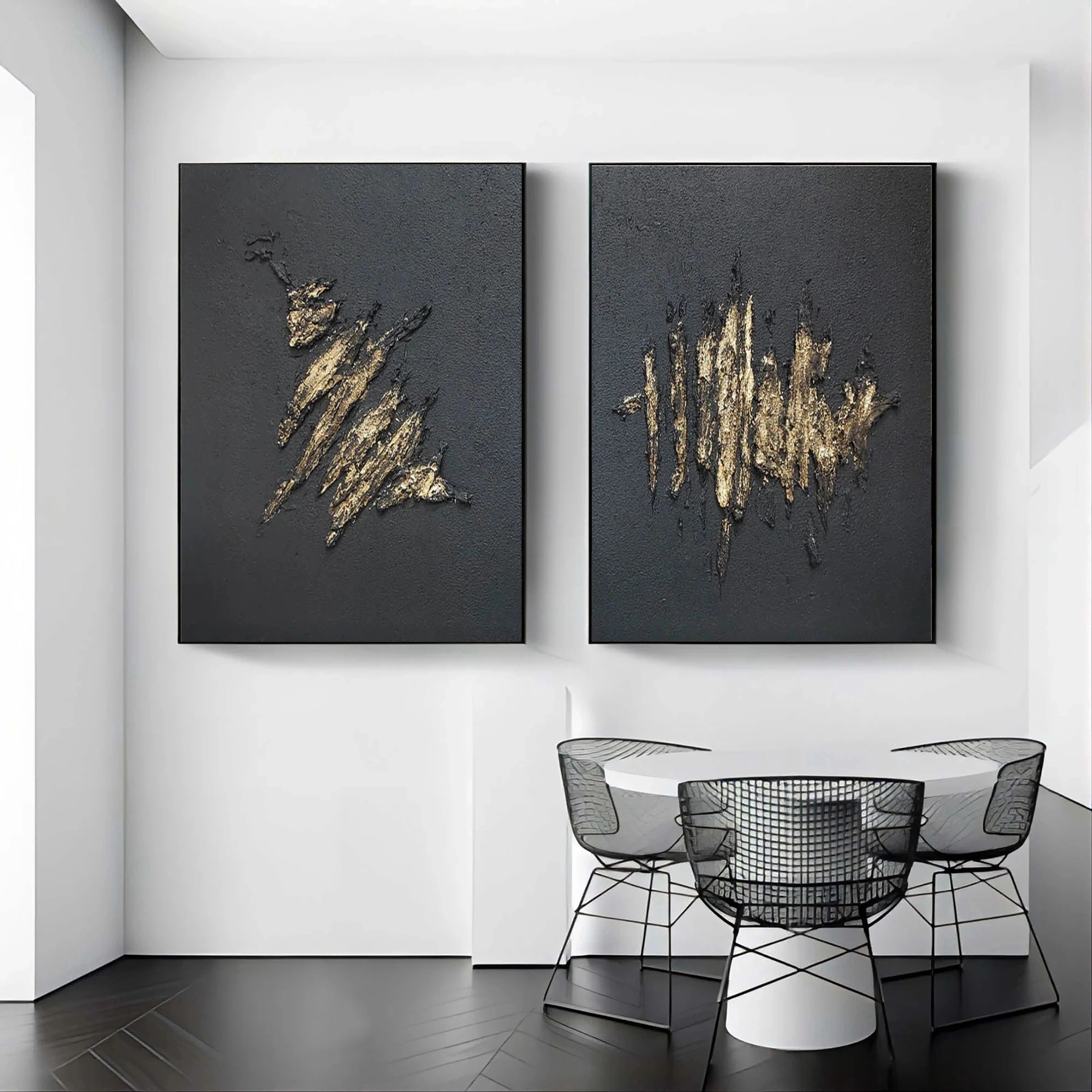 Black Textured Minimalist Wall Art Set of 2 #BT026