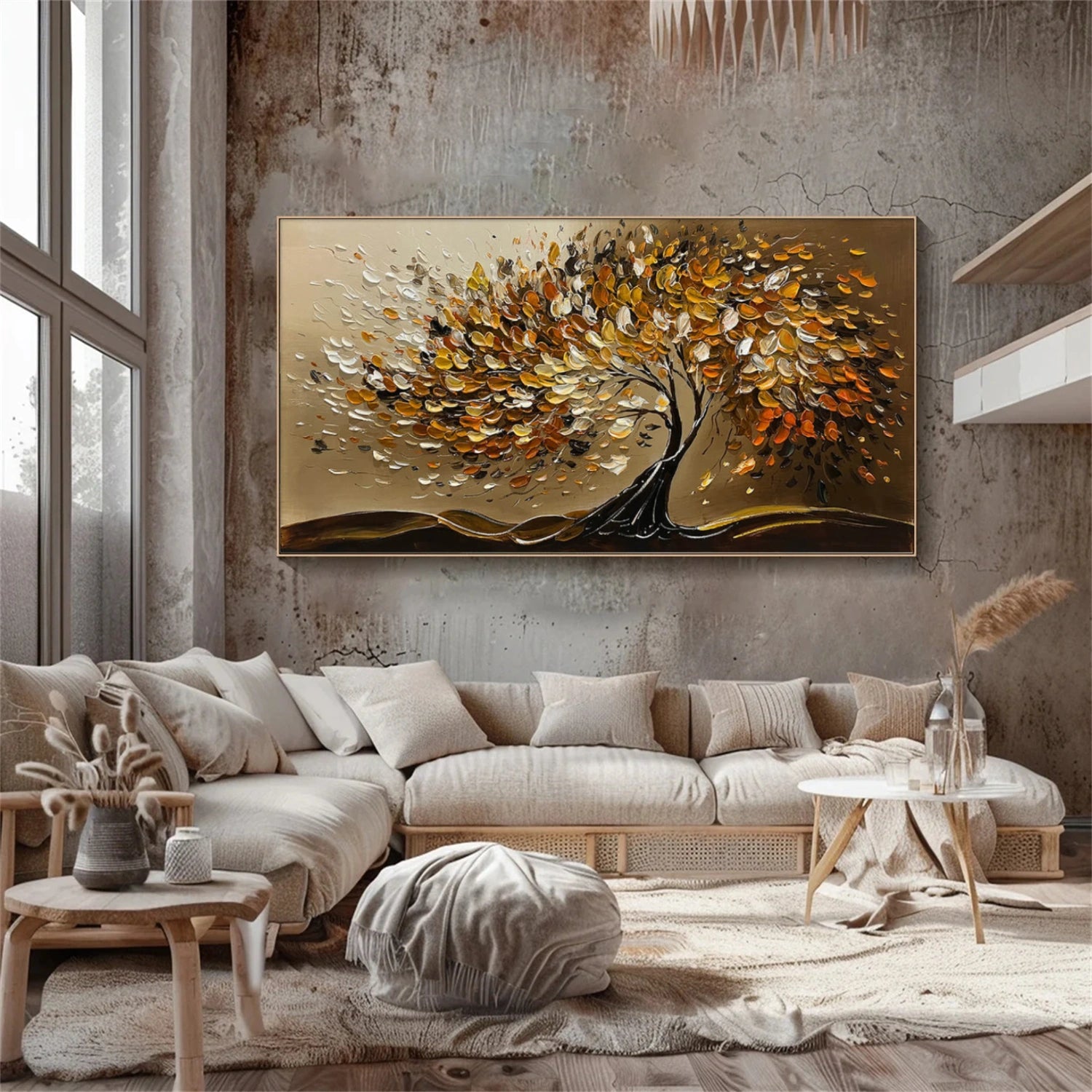 Tree And Flower Abstract Textured Wall Art #TF196