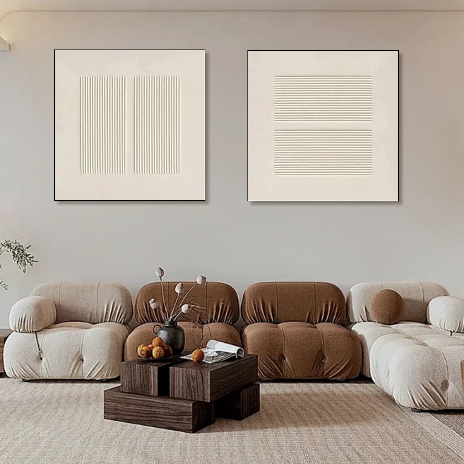 White Textured Minimalist Wall Art Set of 2 #WT189