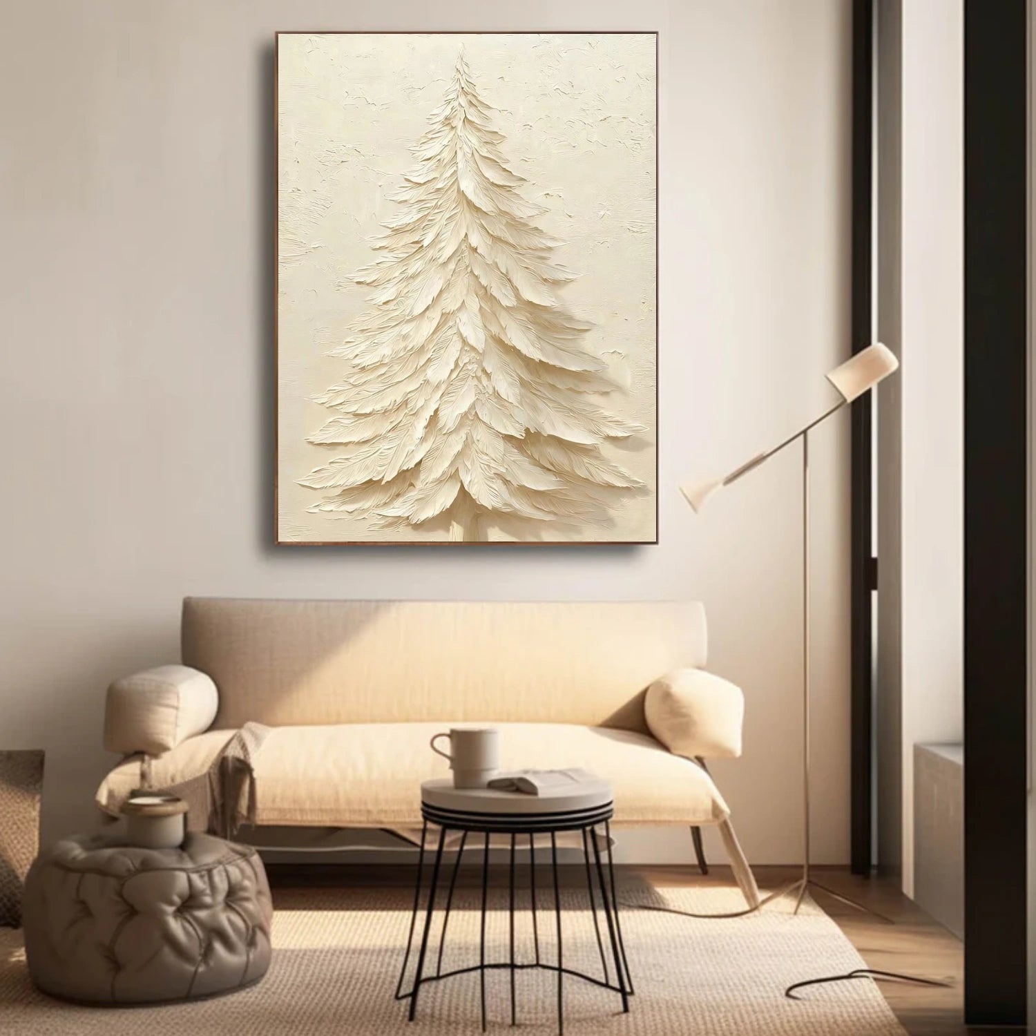 Beige Tree And Flower Abstract Textured Wall Art #TF176