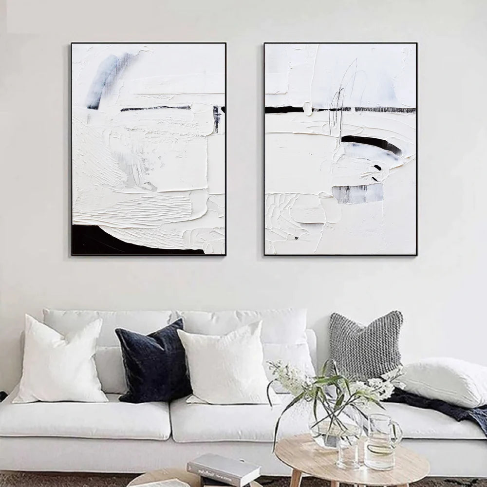 White Textured Minimalist Wall Art Set of 2 #WT033