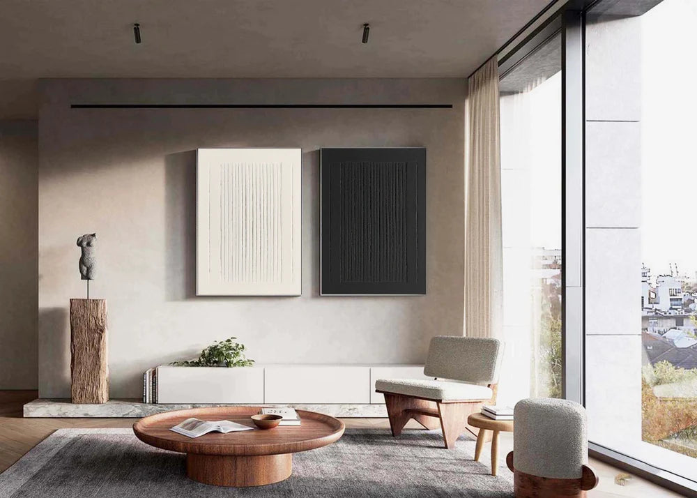 White Textured Minimalist Wall Art Set of 2 #WT023