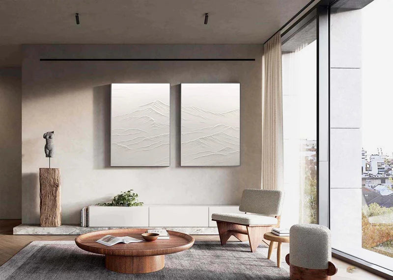 White Textured Minimalist Wall Art Set of 2 #WT003