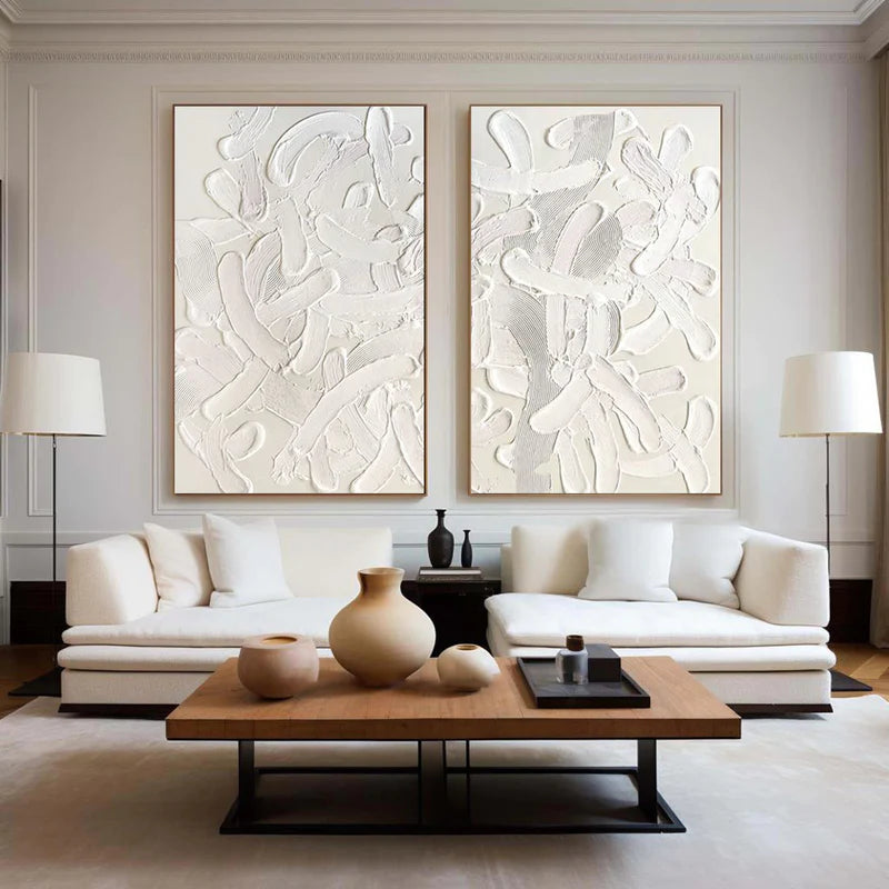 White Textured Minimalist Wall Art Set of 2 #WT004