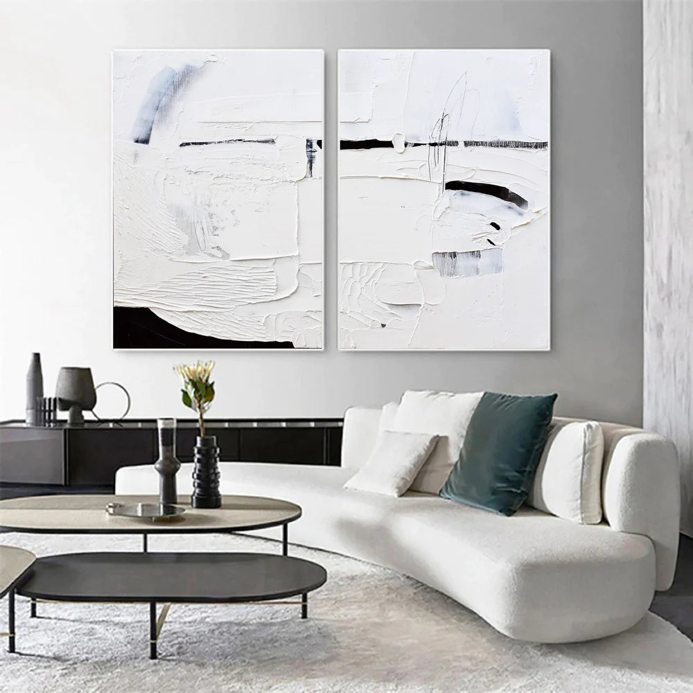 White Textured Minimalist Wall Art Set of 2 #WT033