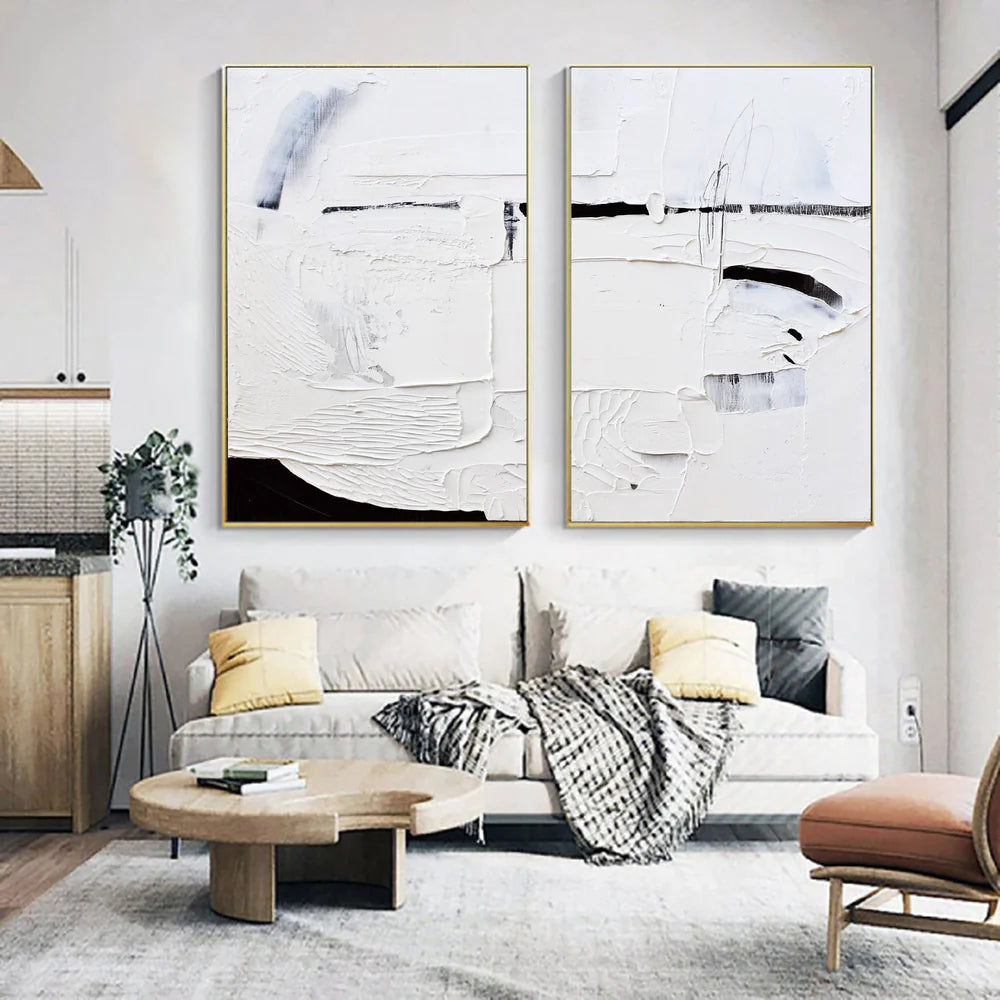 White Textured Minimalist Wall Art Set of 2 #WT033