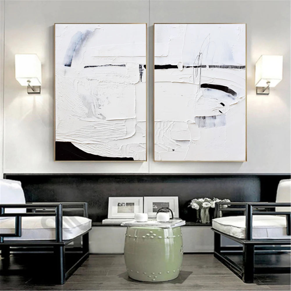 White Textured Minimalist Wall Art Set of 2 #WT033