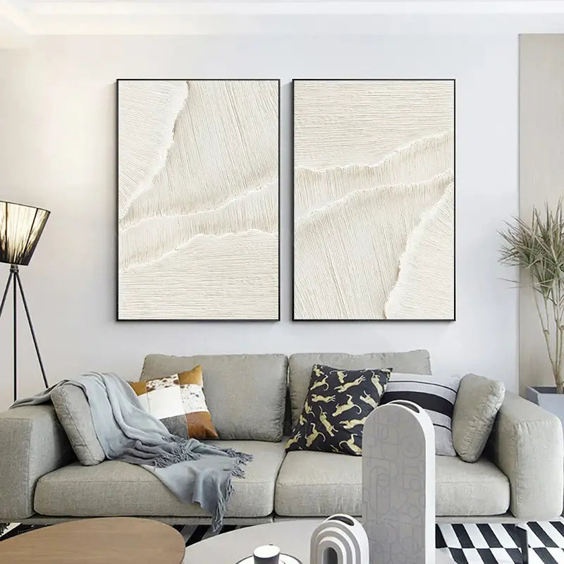 White Textured Minimalist Wall Art Set of 2 #WT010