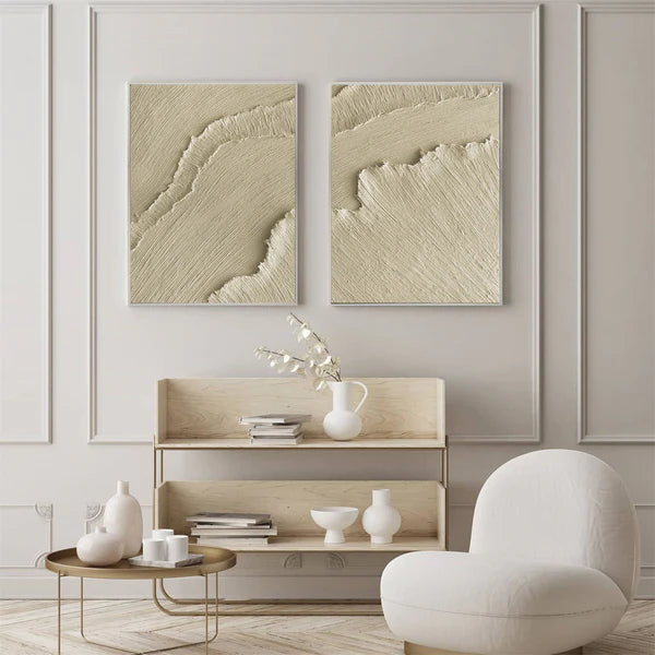 Beige & Brown Textured Minimalist Wall Art Set of 2 #BM015