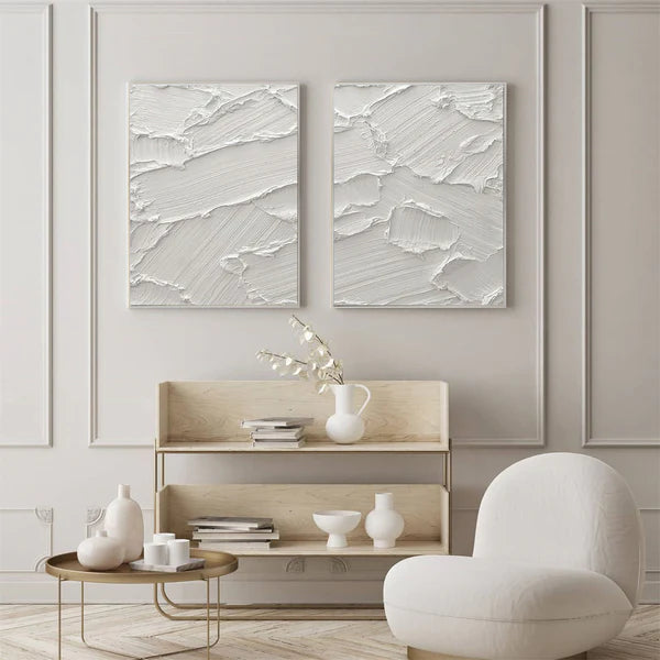 White Textured Minimalist Wall Art Set of 2 #WT042