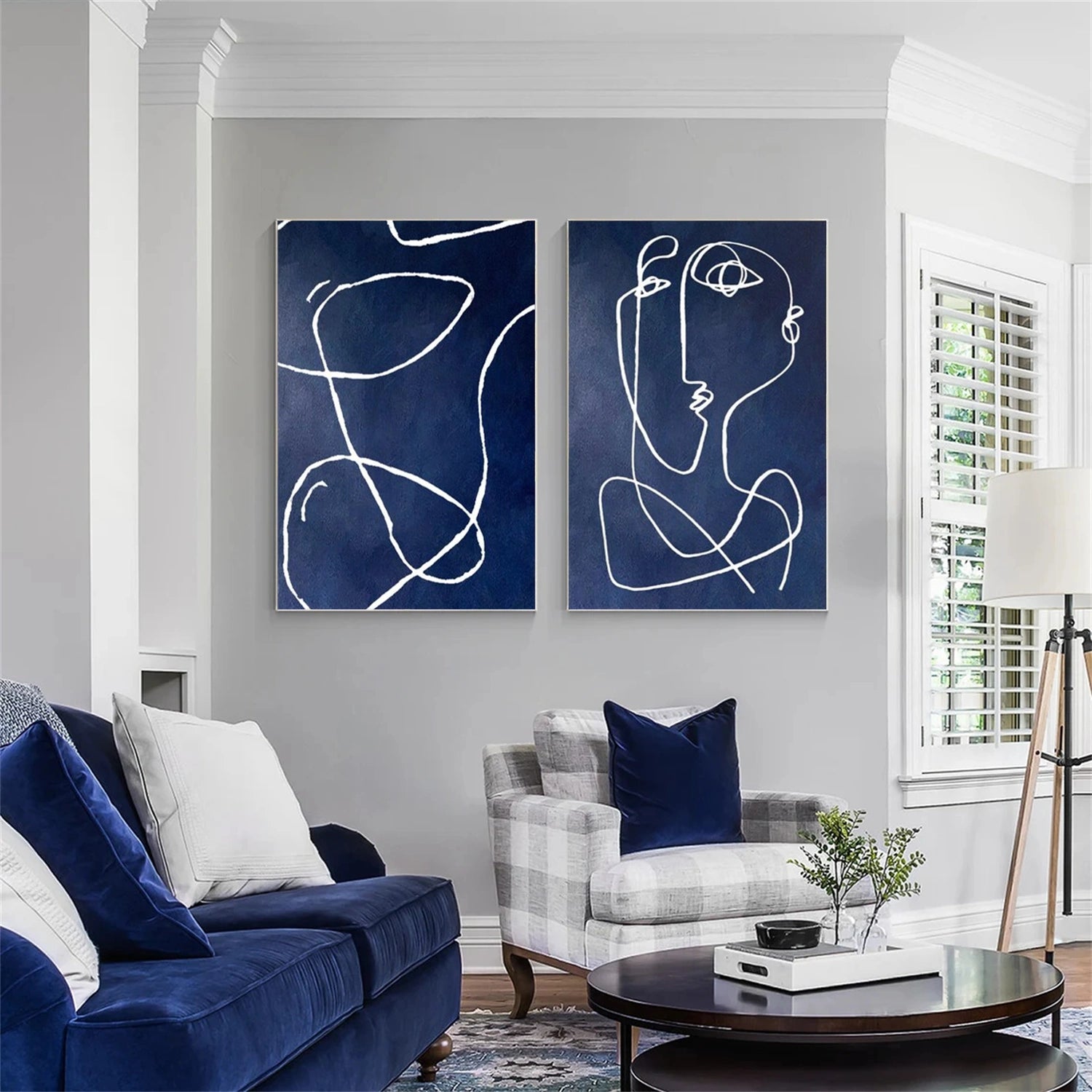 Blue Abstract Portrait Wall Art Set of 2 #WP018