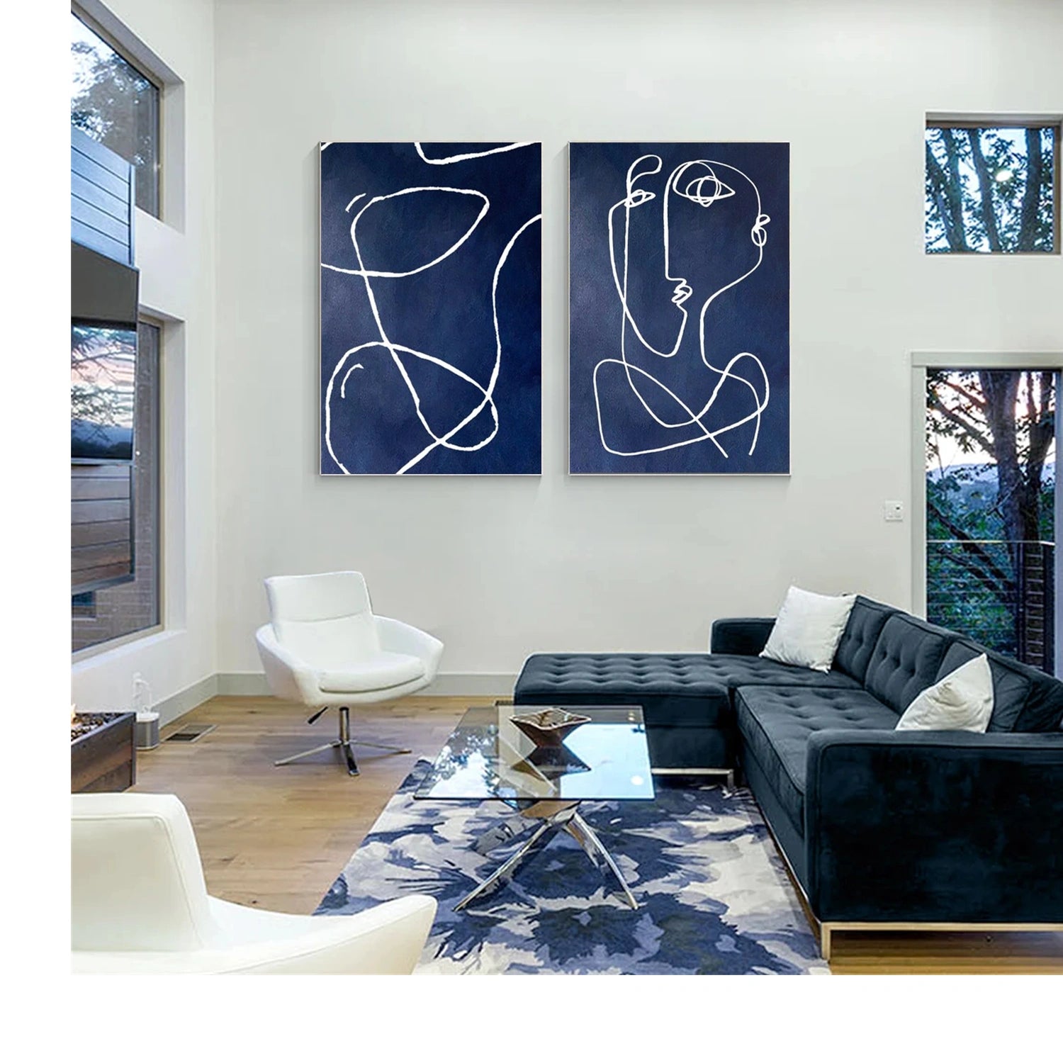 Blue Abstract Portrait Wall Art Set of 2 #WP018