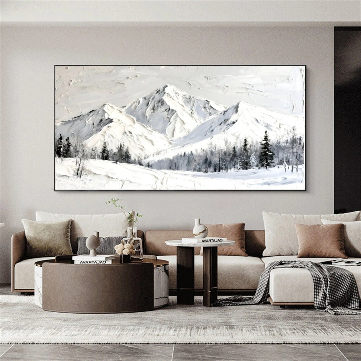 White Minimalist Mountain Textured Canvas Art #WT208