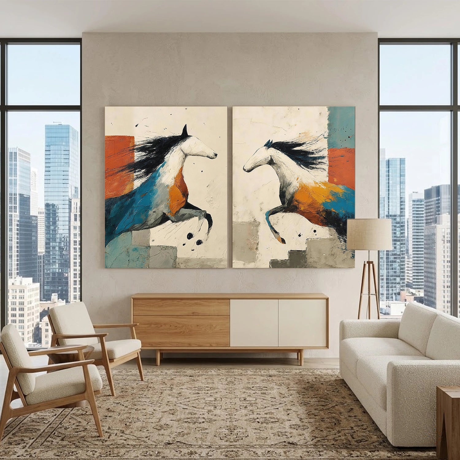 Abstract Animal Art Horse Wall Art Set of 2 #AT090