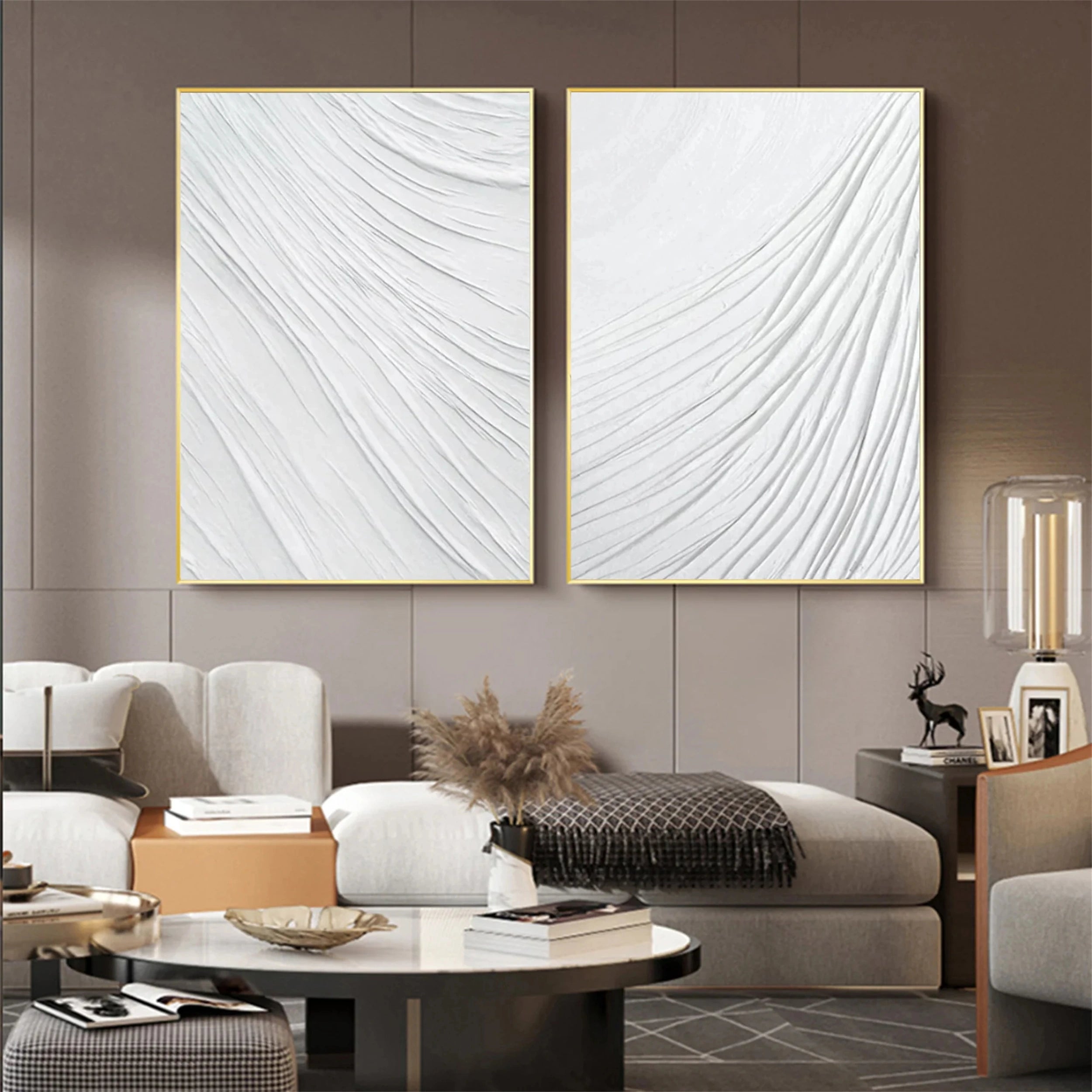 White Textured Minimalist Wall Art Set of 2 #WT027