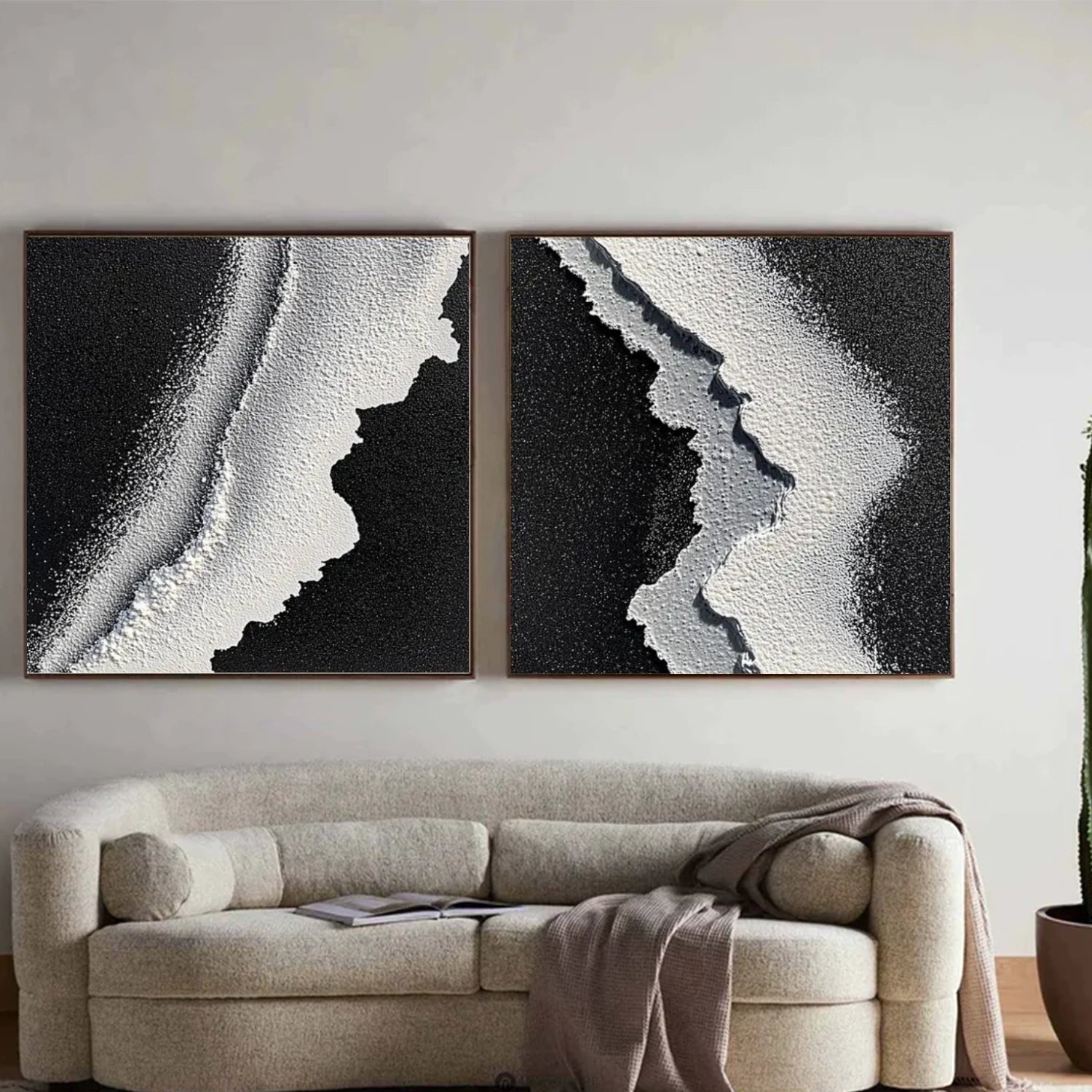 Black and White Sky And Ocean Abstract Textured Wall Art Set of 2 #SO332