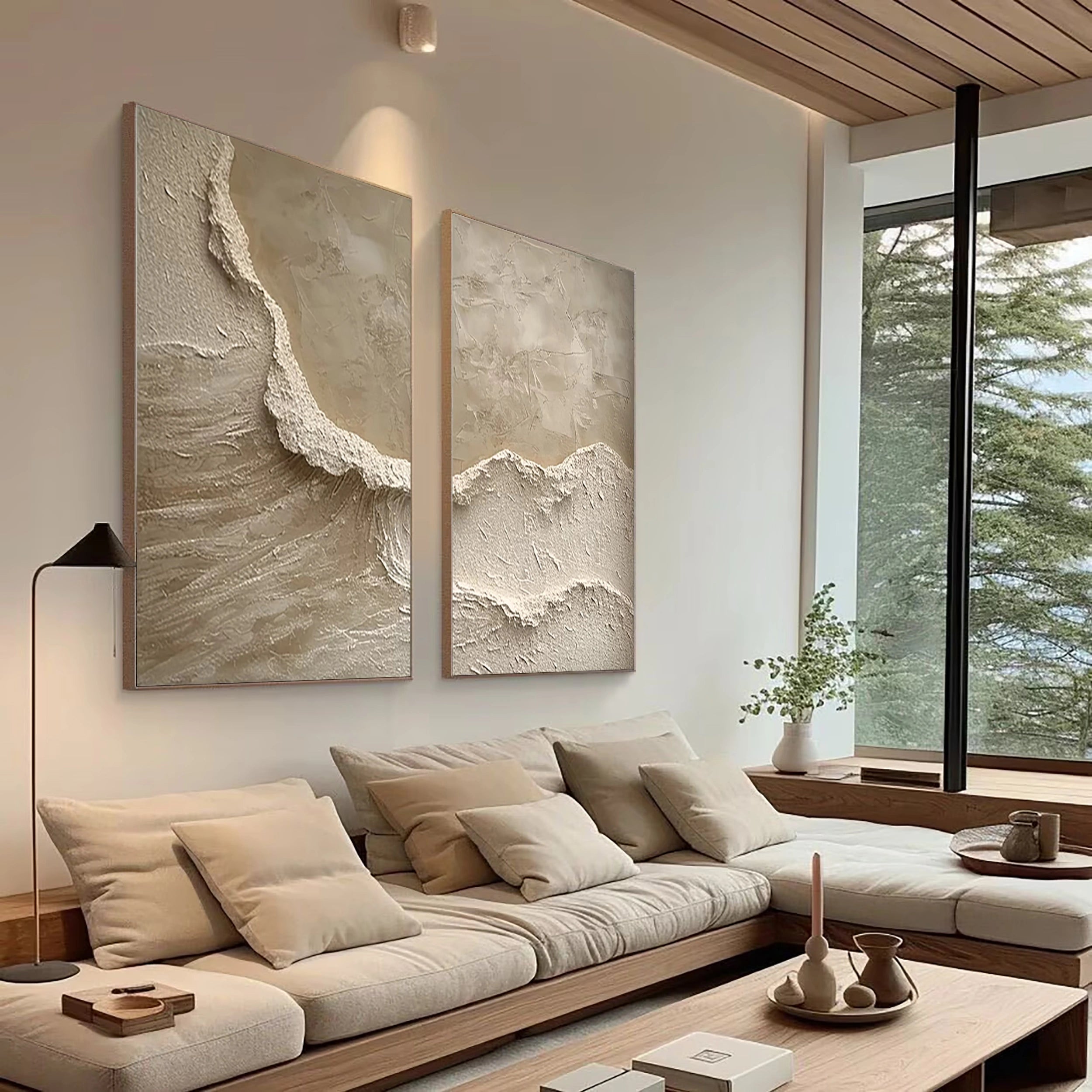 Beige & Brown Textured Minimalist Wall Art Set of 2 #BM028