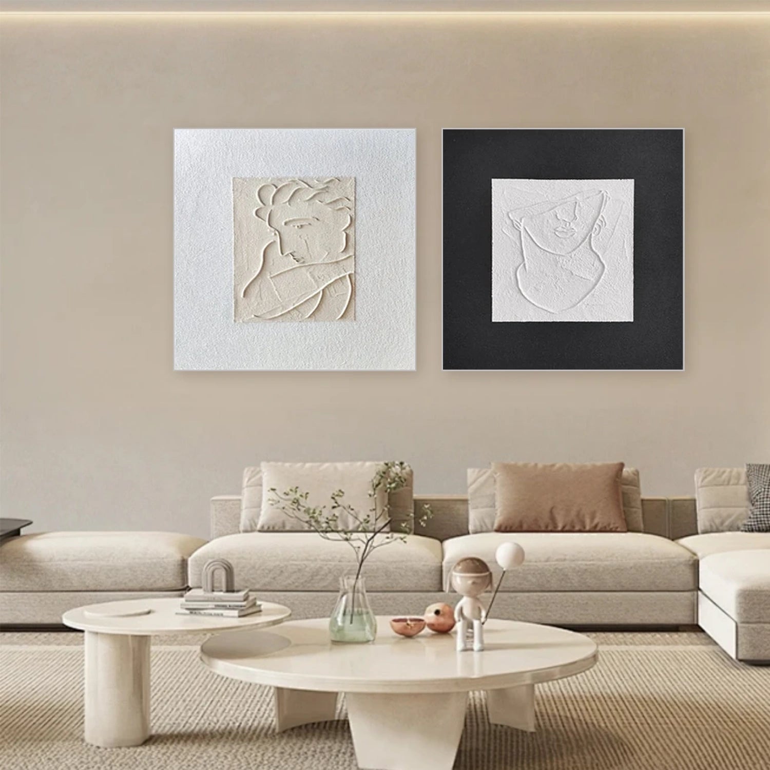 Black and White Minimalist Textured Canvas Art Set of 2 #BT074
