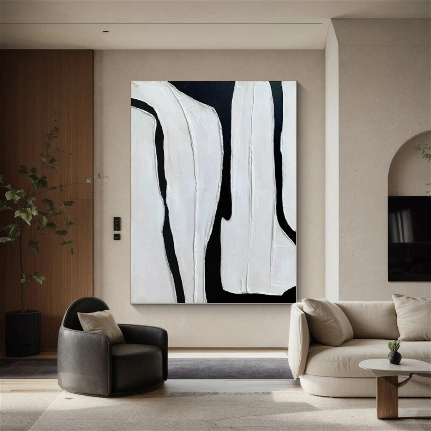 Black and White Minimalist Textured Canvas Art #BT079