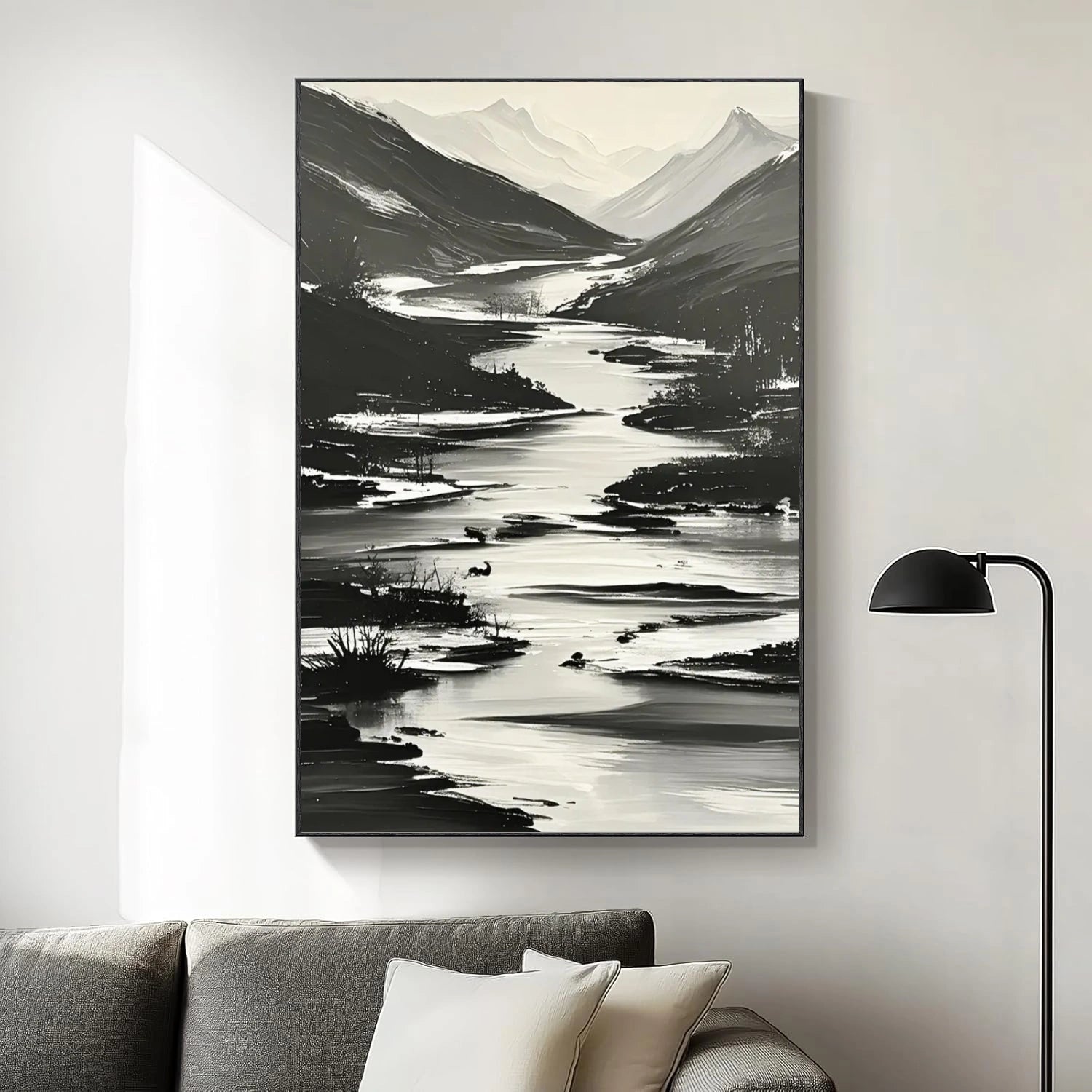 Black and White Minimalist Mountain Canvas Art #WT211