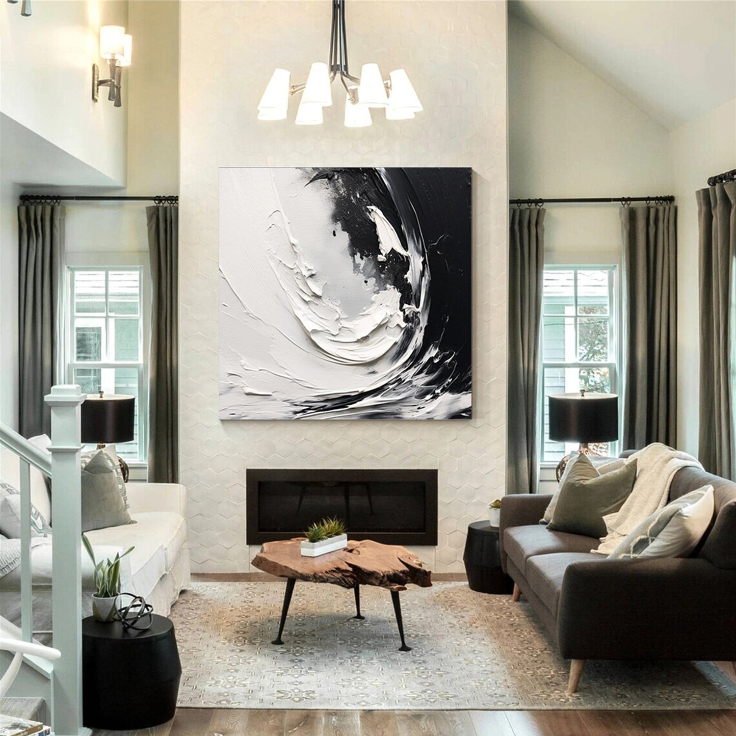 Black and White Minimalist Textured Canvas Art #BT077