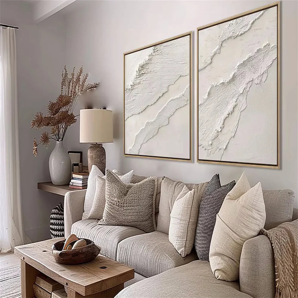 White Textured Minimalist Wall Art Set of 2 #WT175