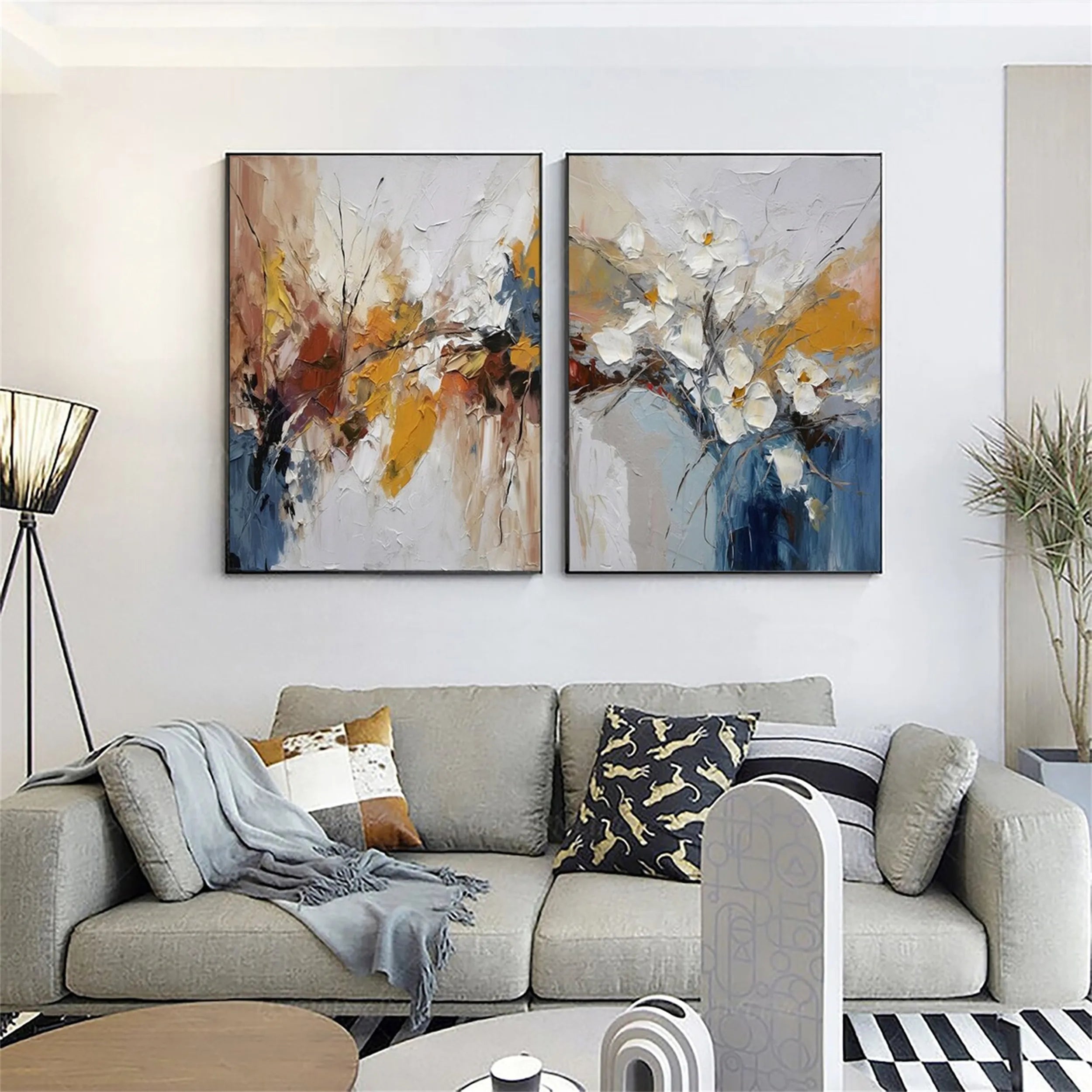 Colorful Tree And Flower Painting Set of 2 #TF013