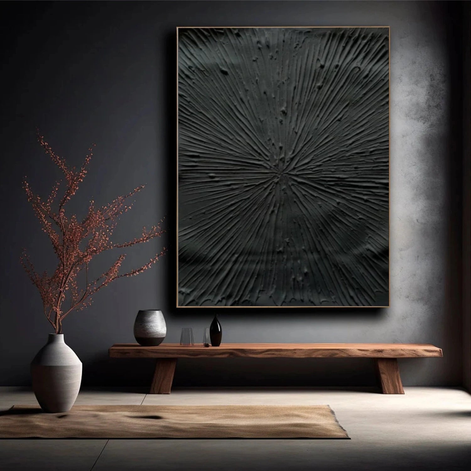 Black Minimalist Textured Canvas Art #BT086