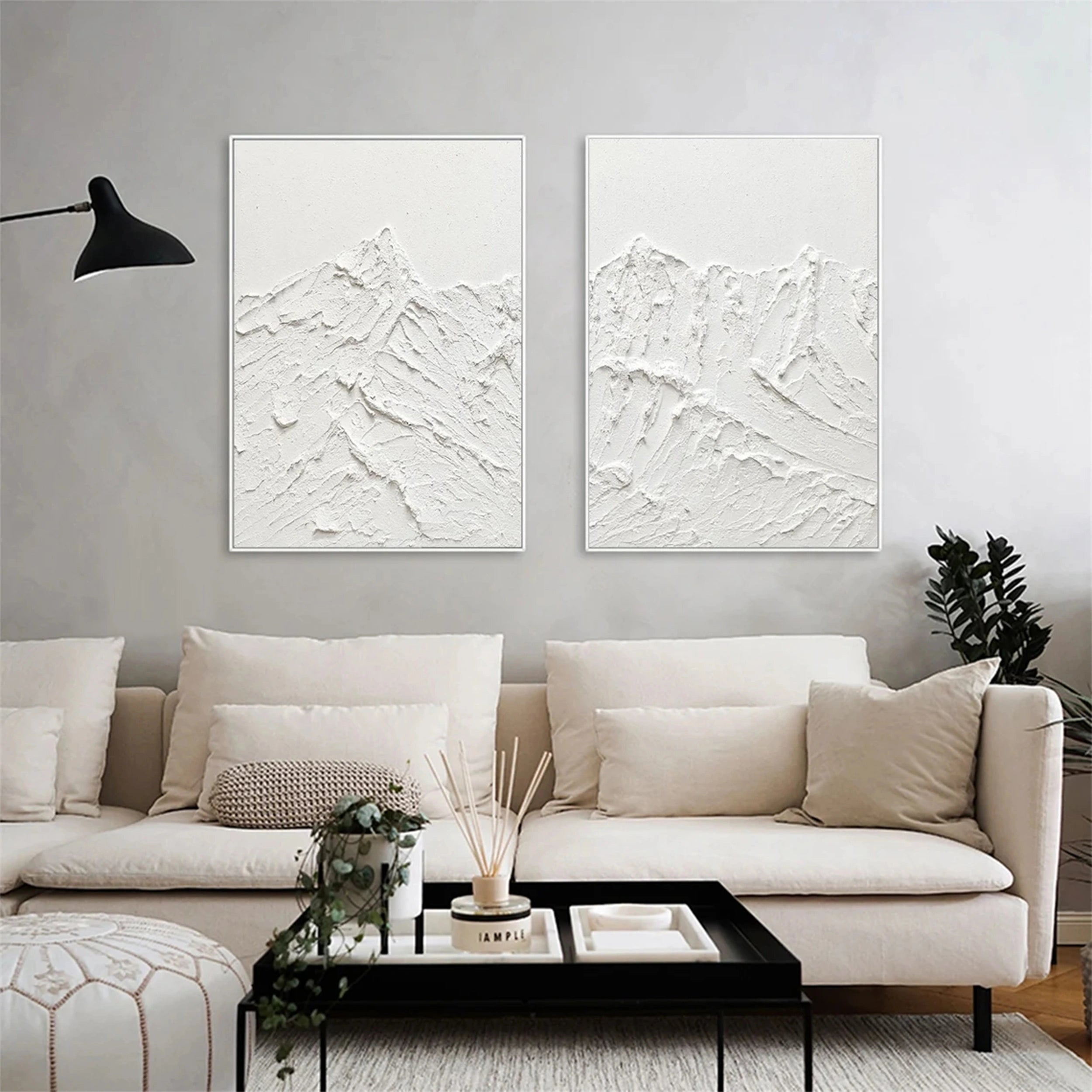 White Textured Minimalist Wall Art Set of 2 #WT081