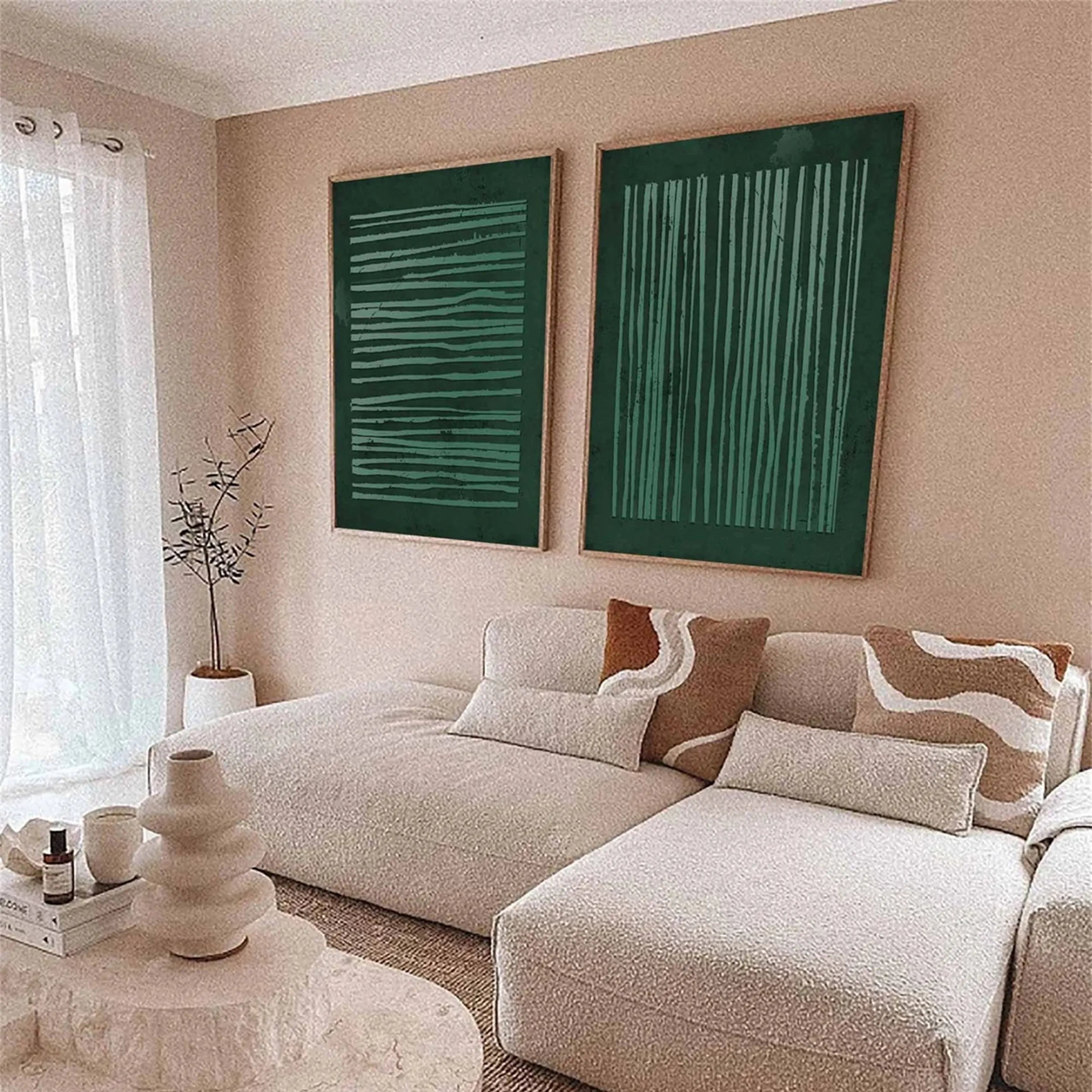 Green Textured Minimalist Wall Art Set of 2 #GT008