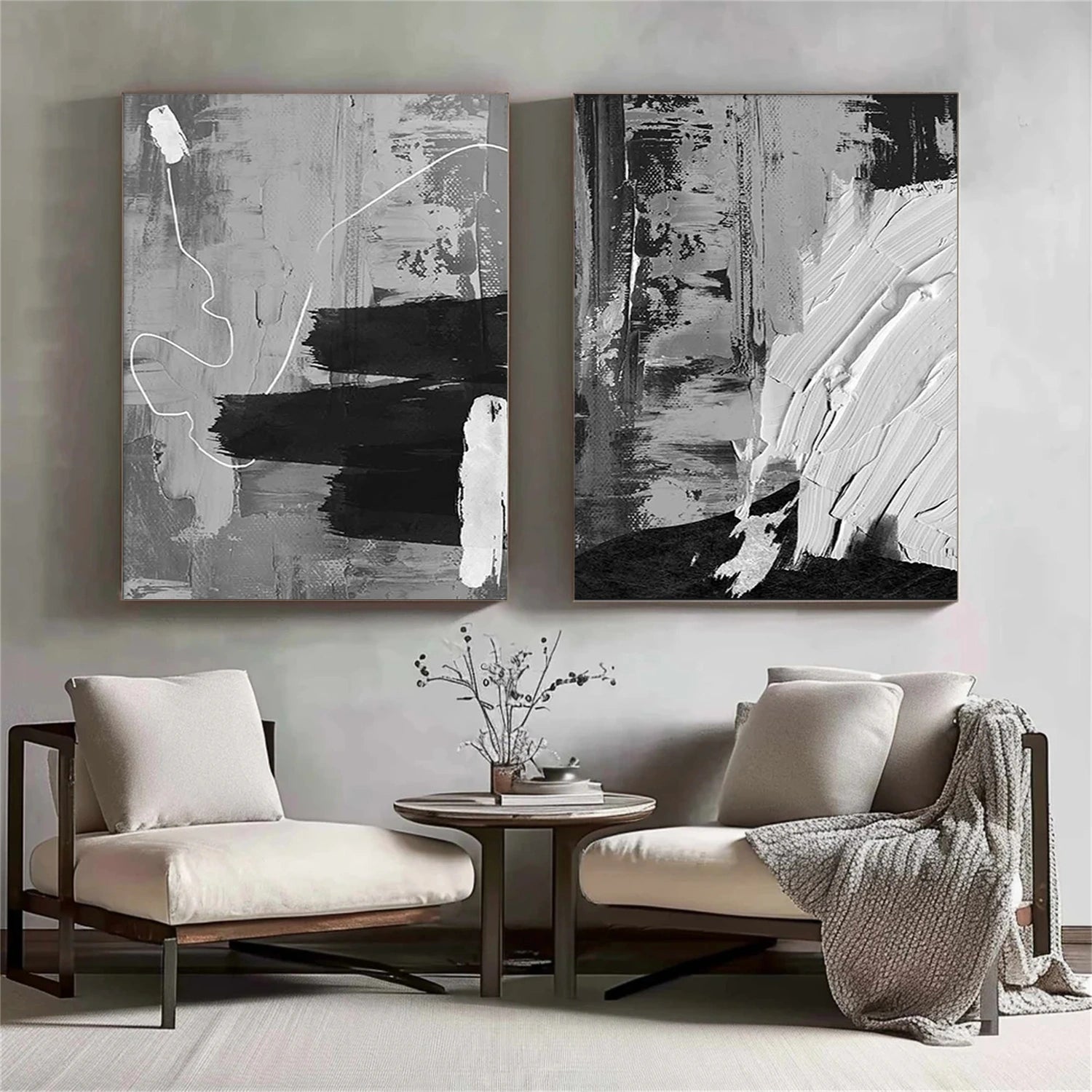 Black and White Minimalist Textured Canvas Art #BT082