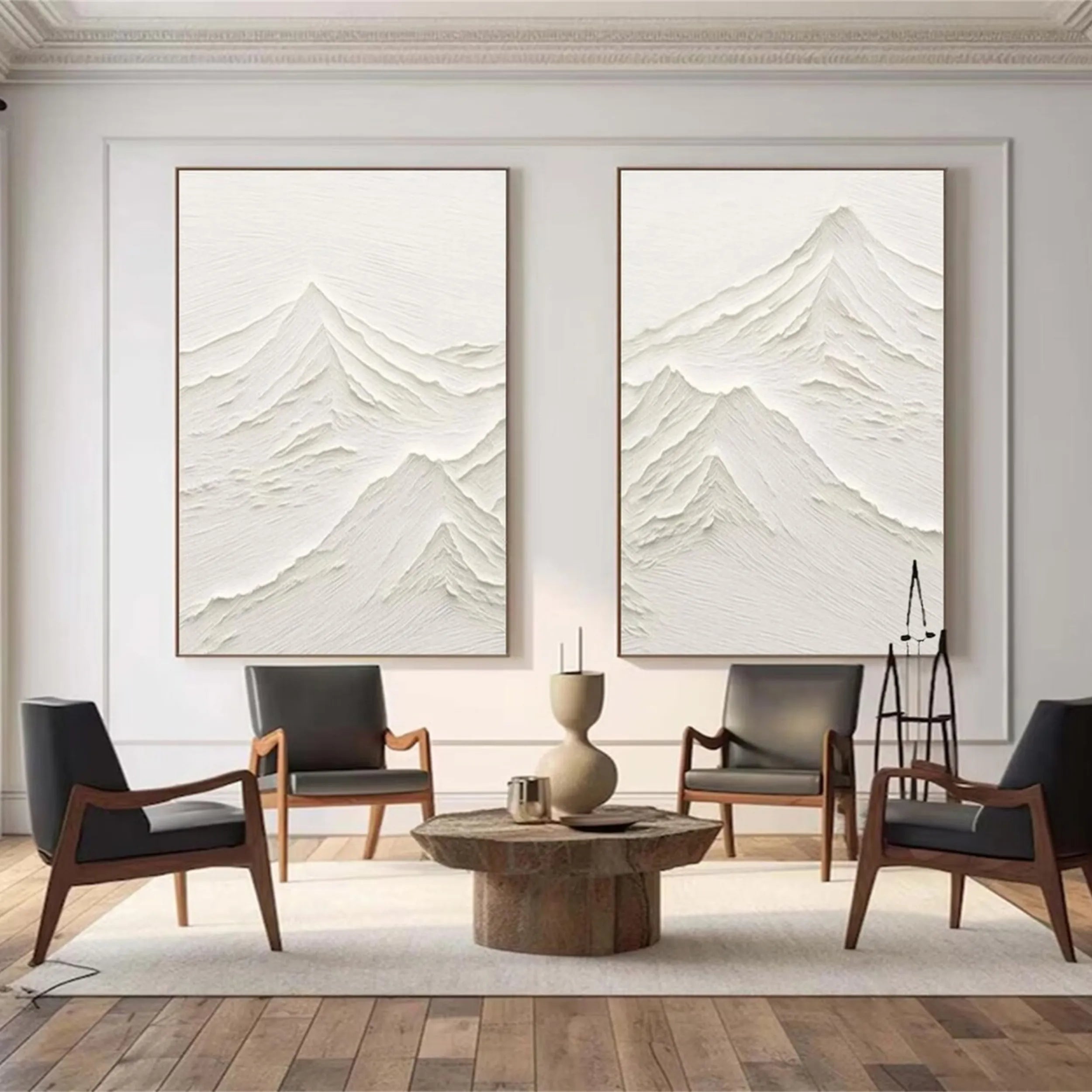 White Textured Minimalist Wall Art Set of 2 #WT145
