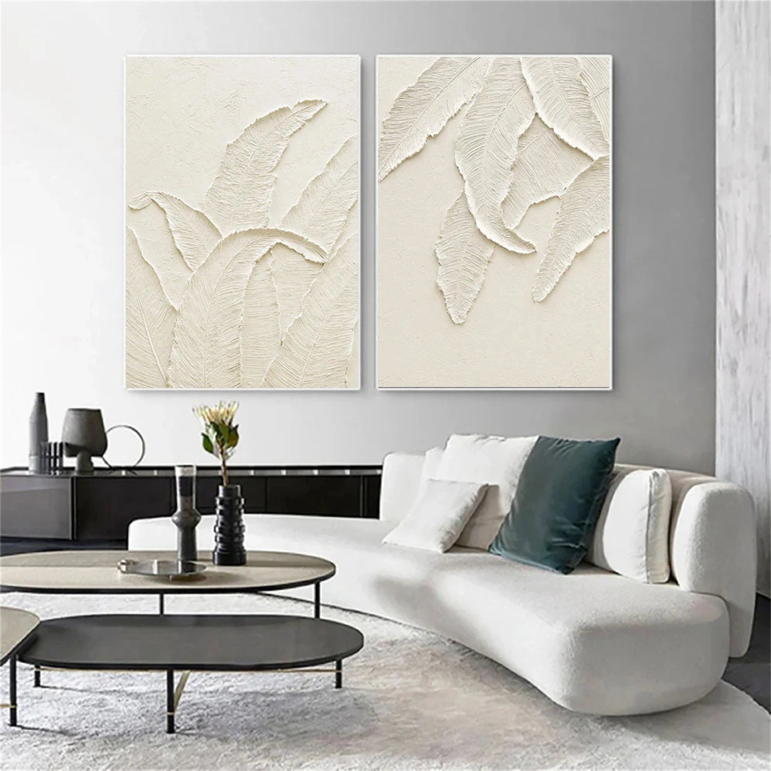 White Textured Minimalist Wall Art Set of 2 #WT171
