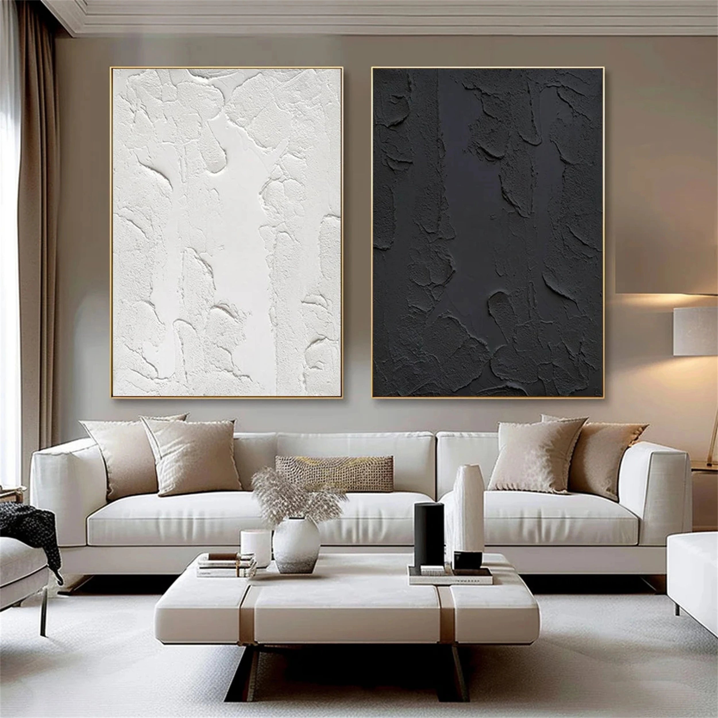 Black Textured Minimalist Wall Art Set of 2 #BT050