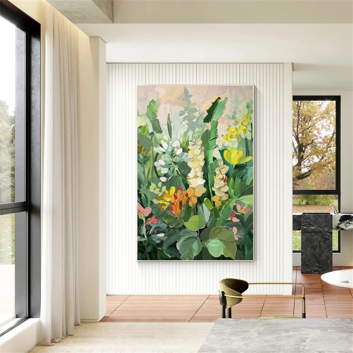 Tree And Flower Abstract Textured Wall Art #TF211