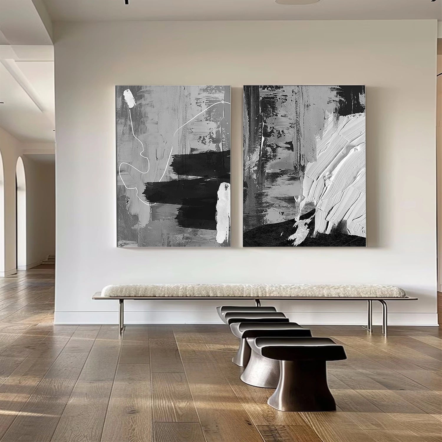 Black and White Minimalist Textured Canvas Art #BT082