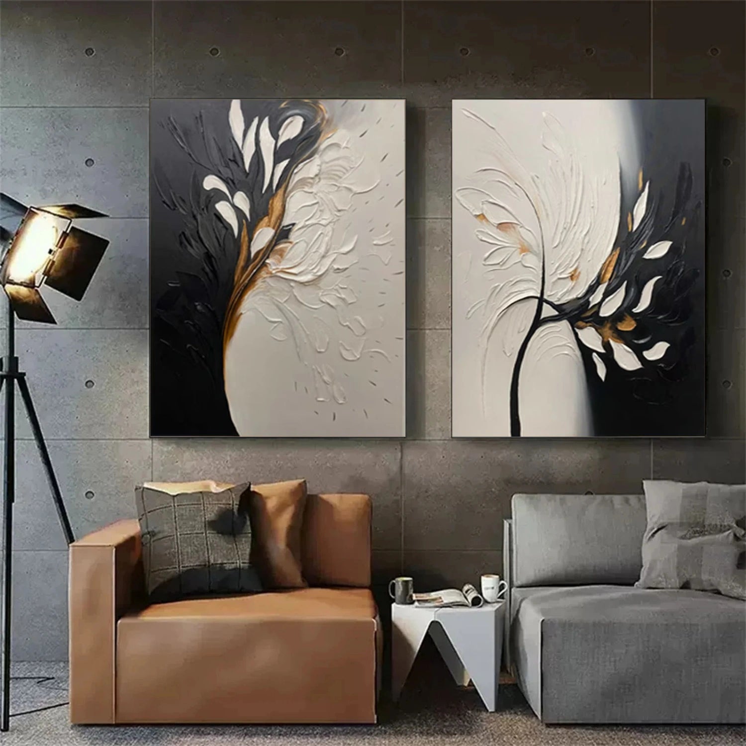 Tree And Flower Abstract Textured Wall Art Set of 2 #TF131